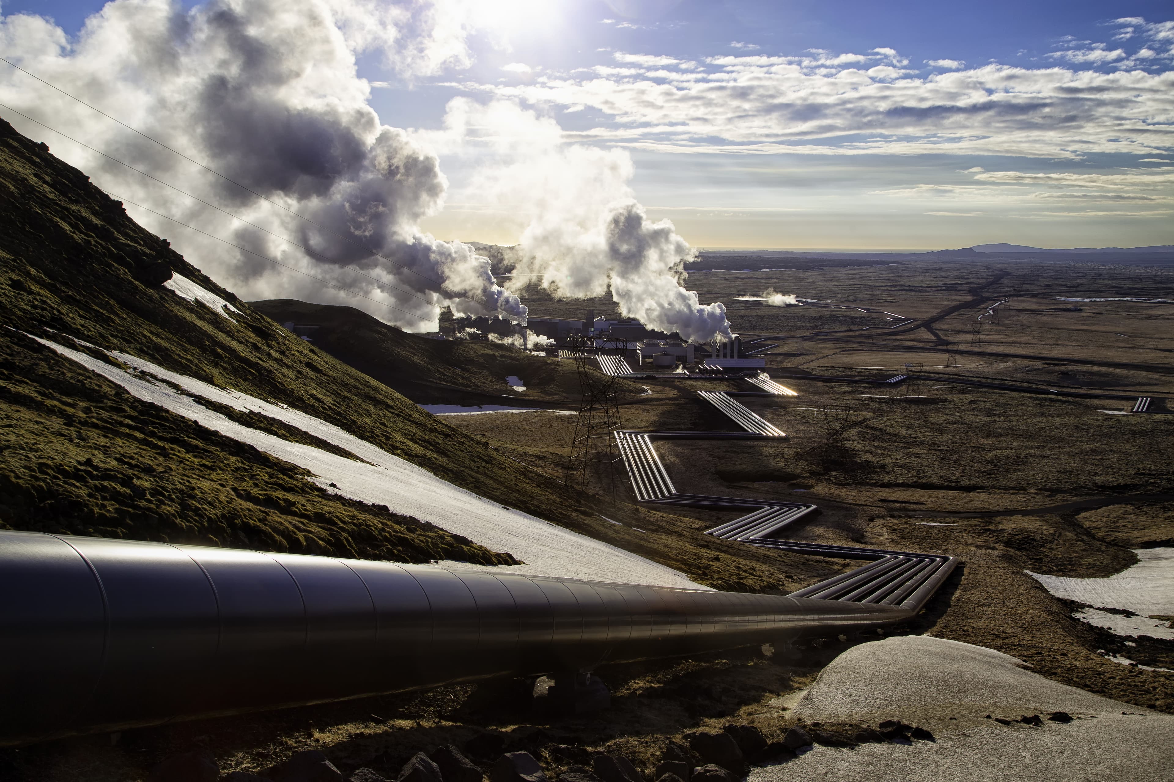 Hellisheidi power plant in spring