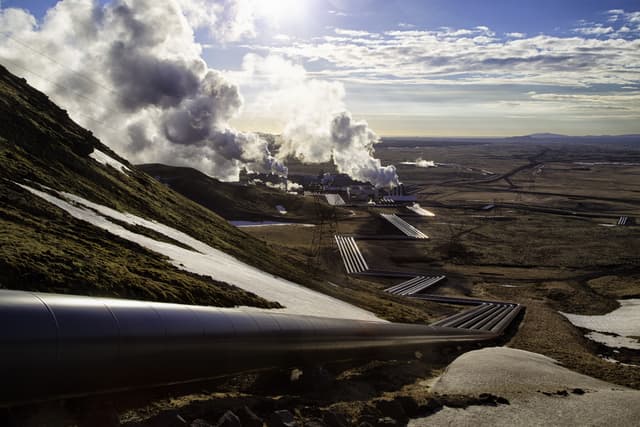 Hellisheidi power plant in spring