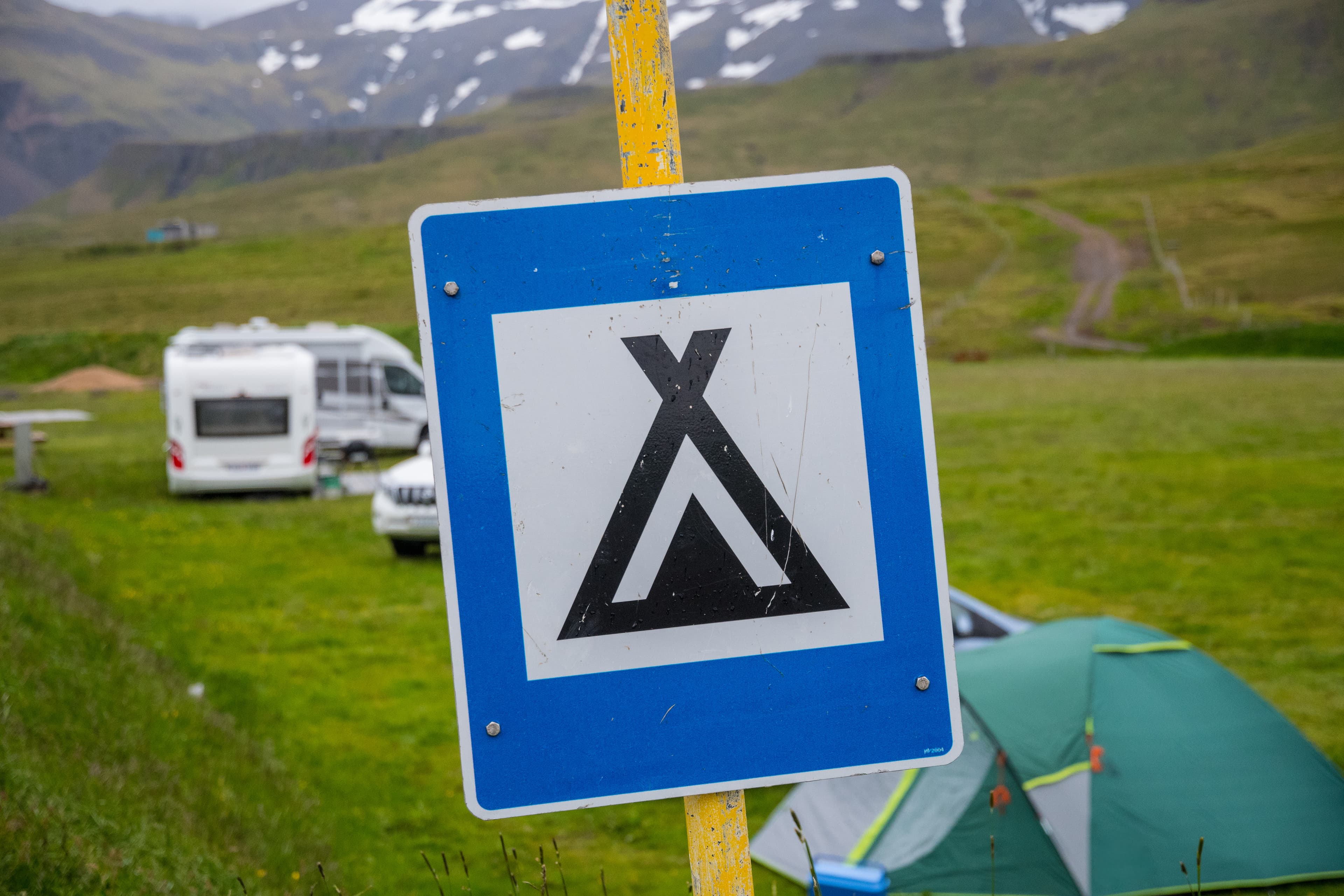 Campsite sign at an Icelandic town