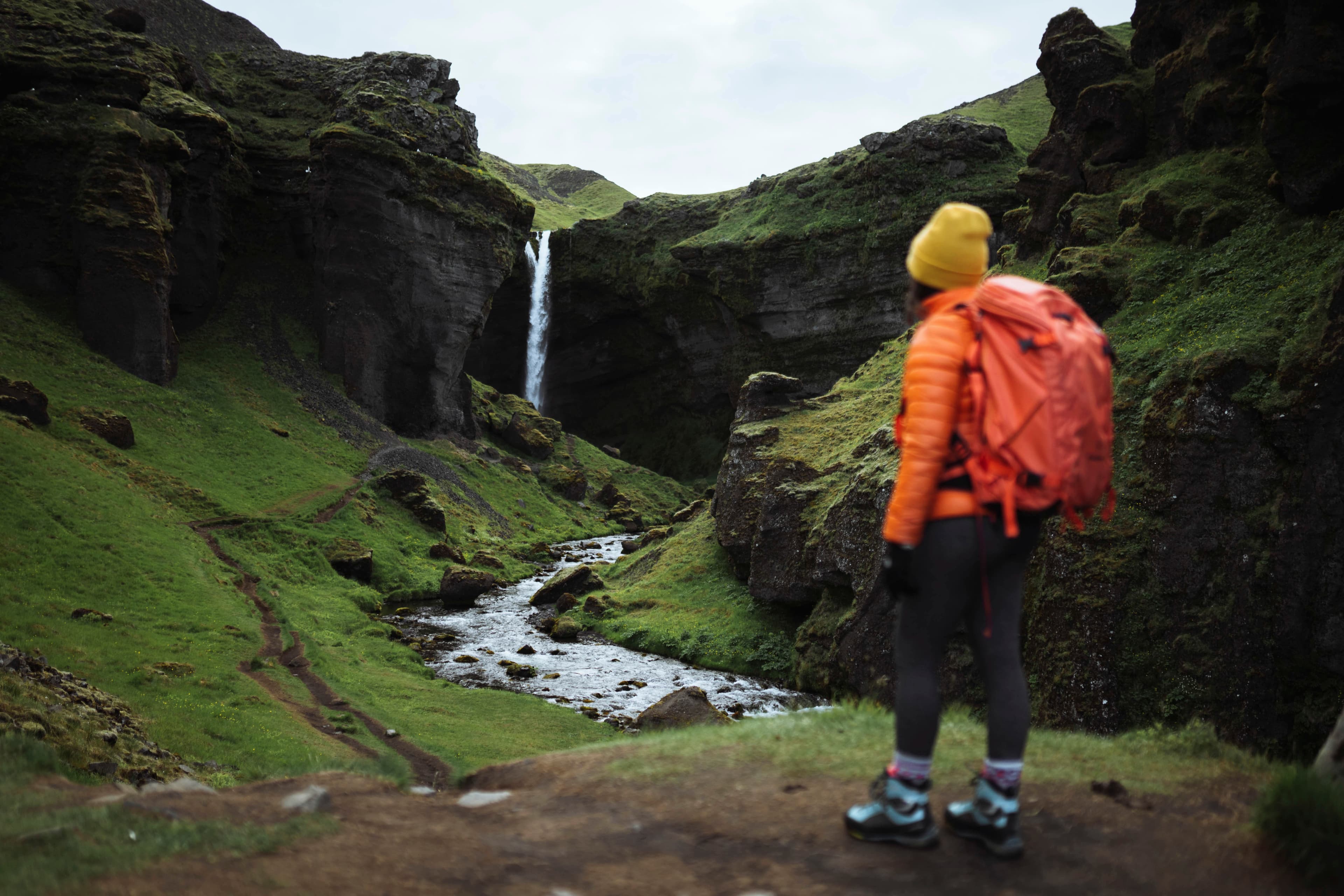 hiking-by-waterfall