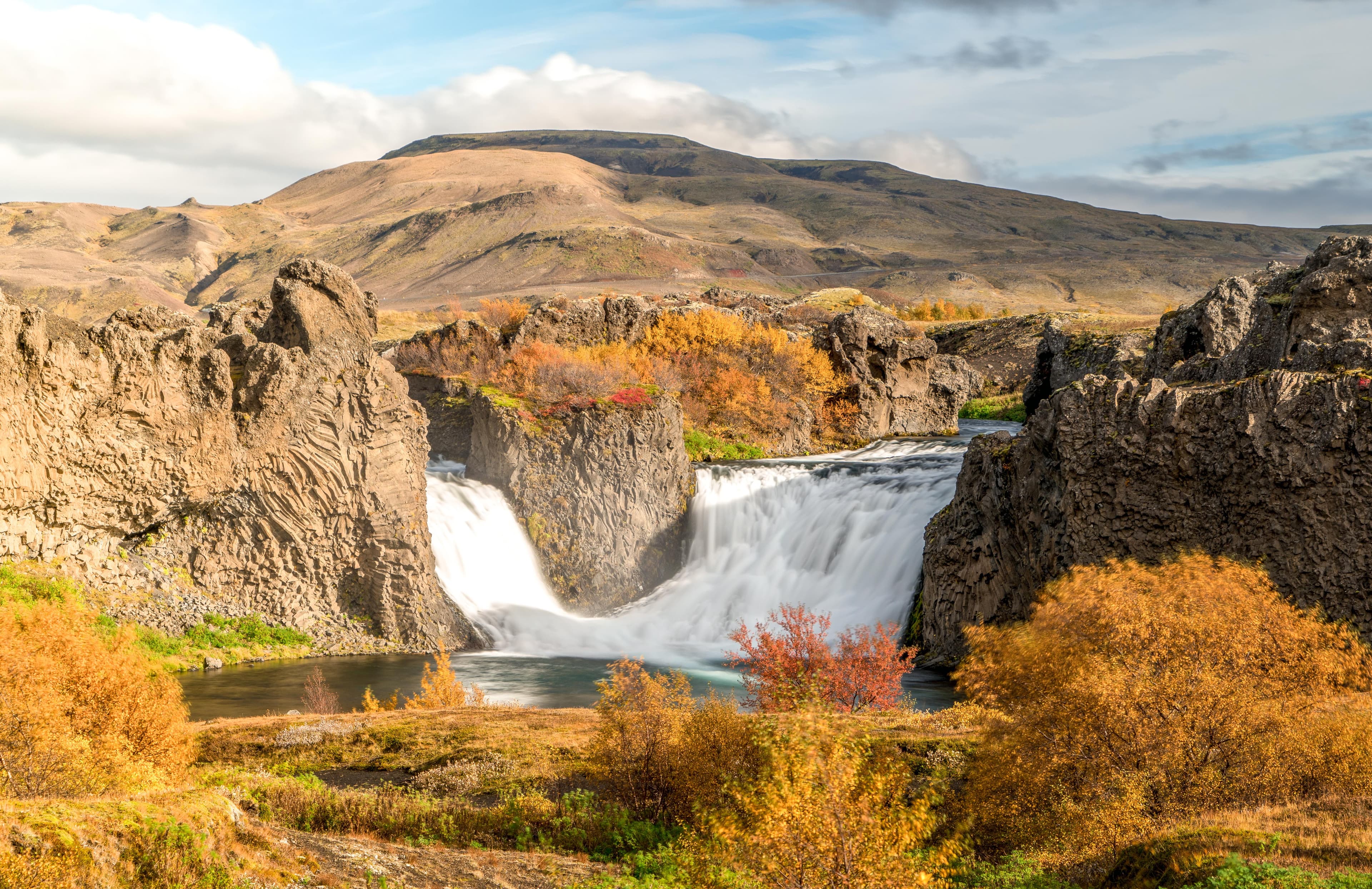 Hjalparfoss Double Waterfall