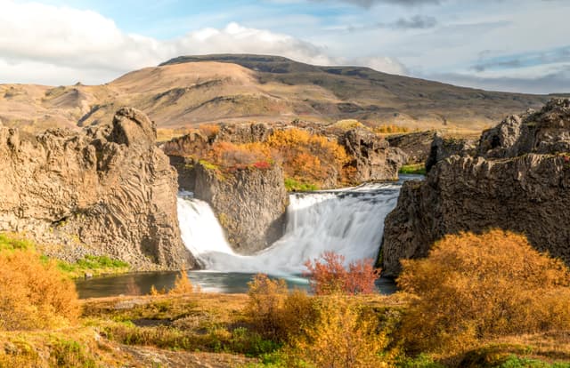 Hjalparfoss Double Waterfall