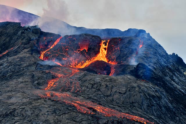 Volcano-eruption-lava-flows