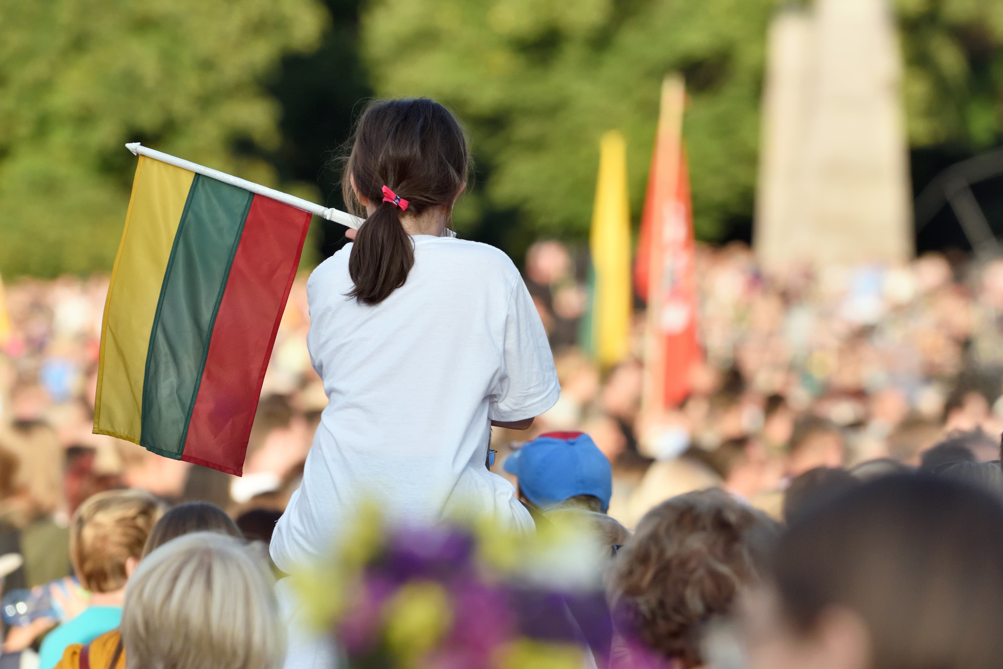 Girl Hold Lithuanian Flag