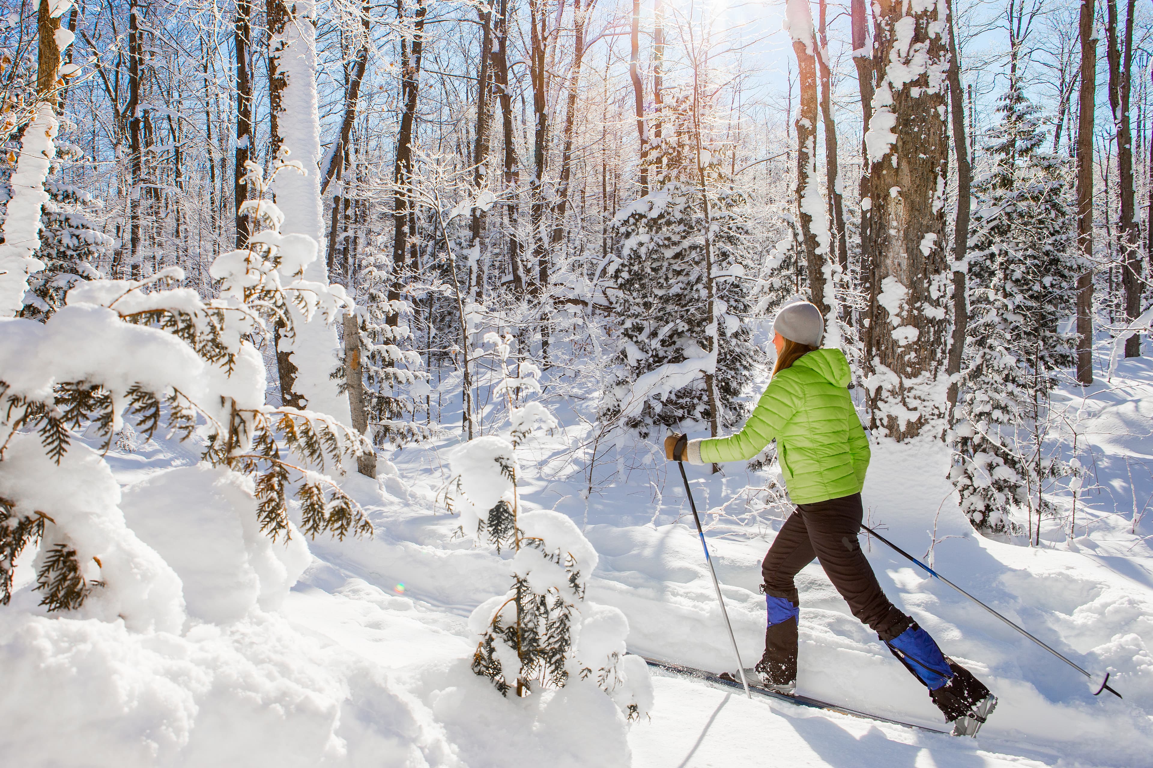 Woman cross country skiing