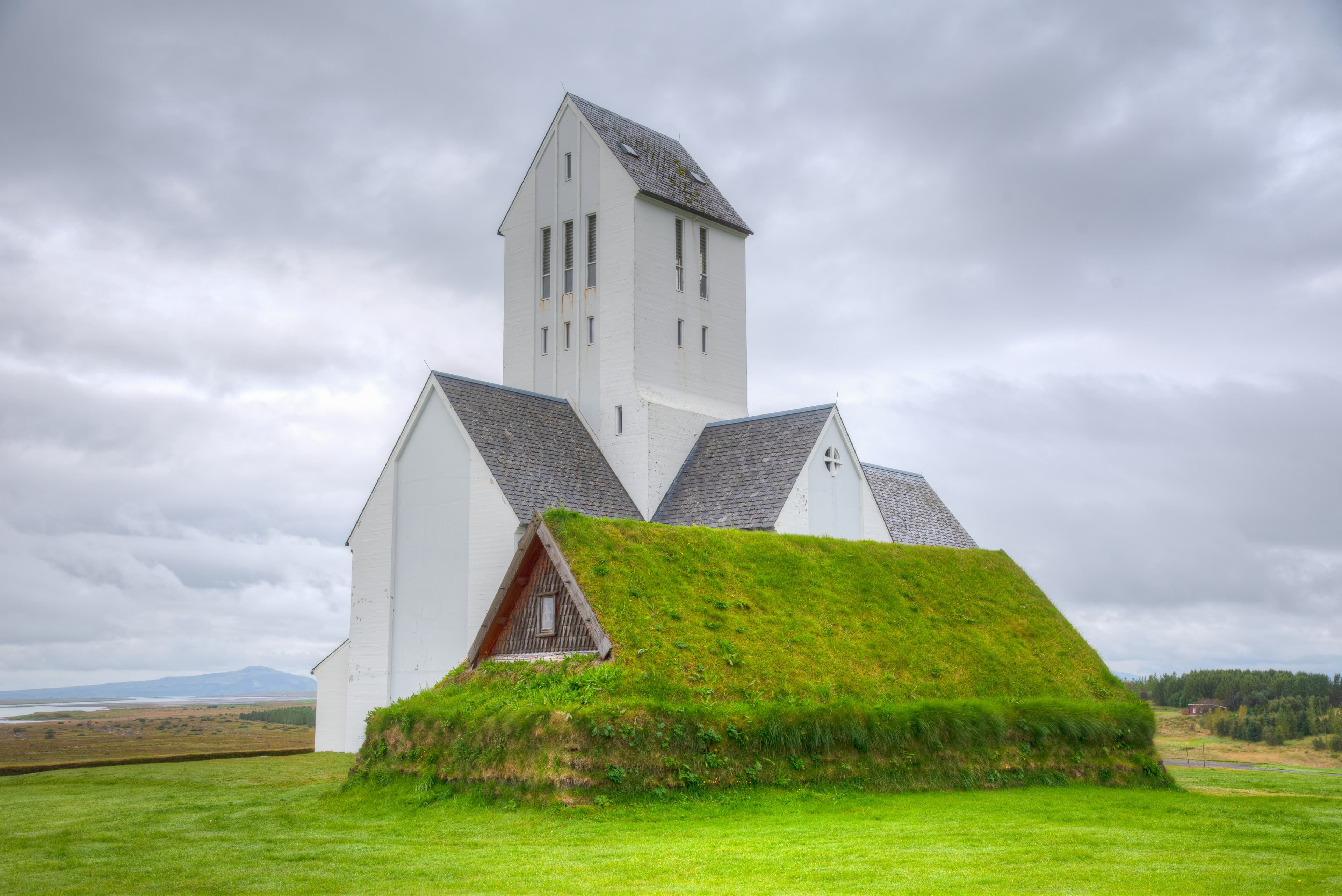 White Skalholt cathedral at Iceland