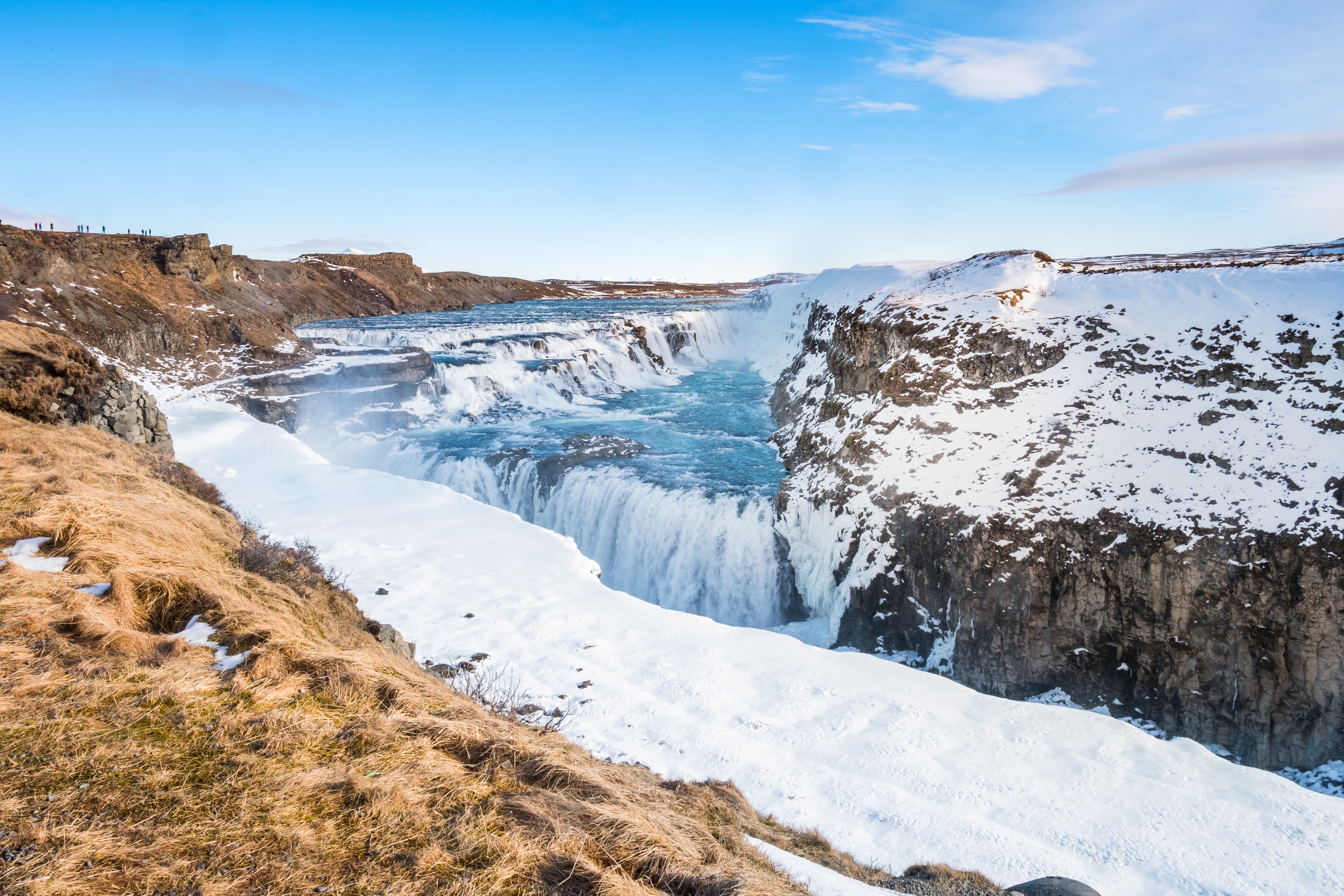 Gullfoss waterfall view and winter Lanscape picture in the winter season, Gullfoss is one of the most popular waterfalls in Iceland and tourist attractions in the canyon of the Hvita river  Iceland Iceland Gullfoss waterfall view and winter Lanscape picture