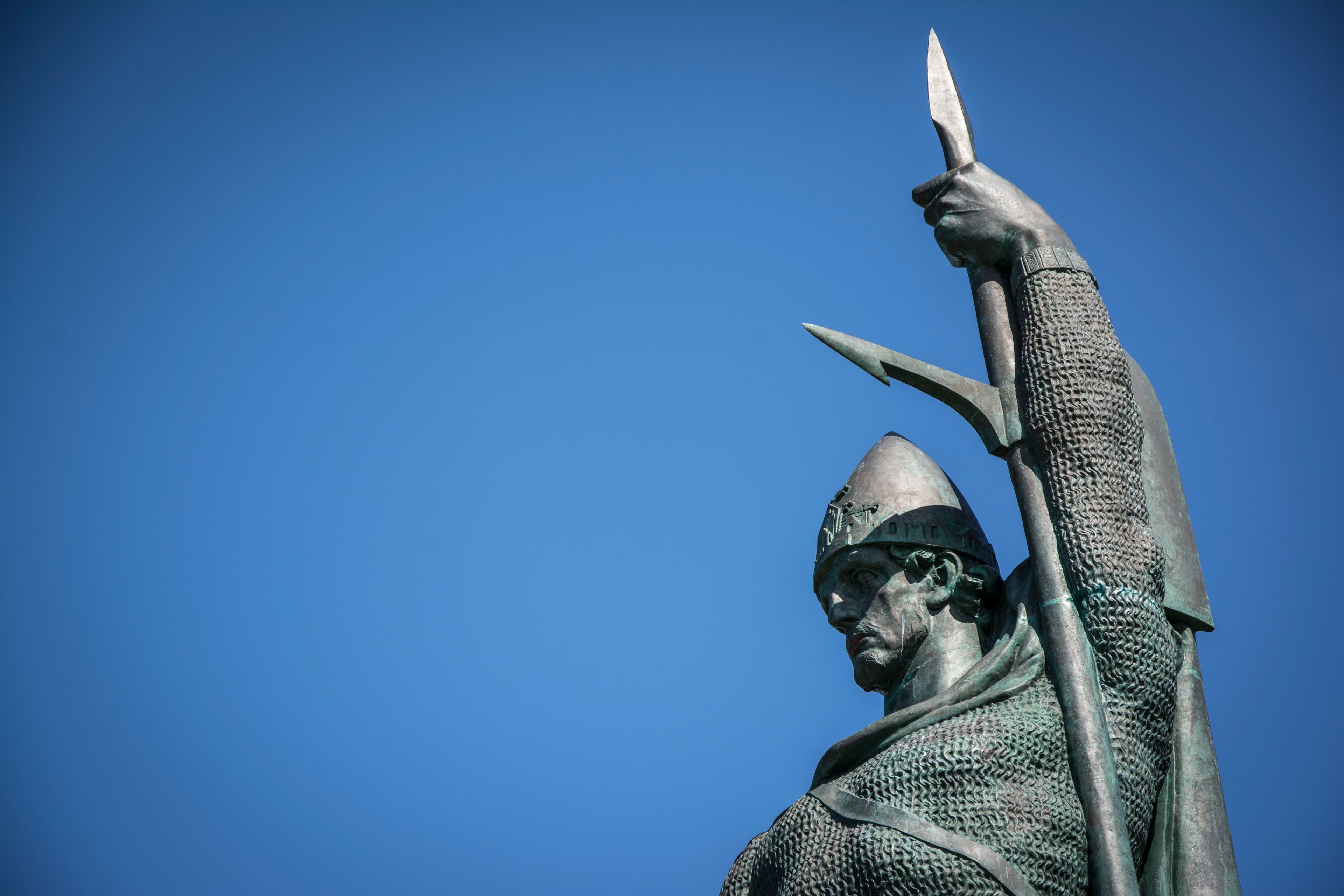 Ingolfur Arnarson statue in Reykjavik, Iceland. IHe and his wife are commonly recognized as the first permanent Norse settlers of Iceland. According to tradition, they founded Reykjavik in 874. Ingolfur Arnarson statue in Reykjavik, Iceland