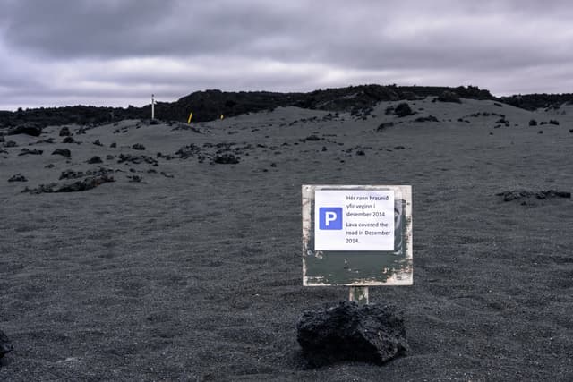 Lava covered road at Holuhraun lava field, Dreki, Iceland