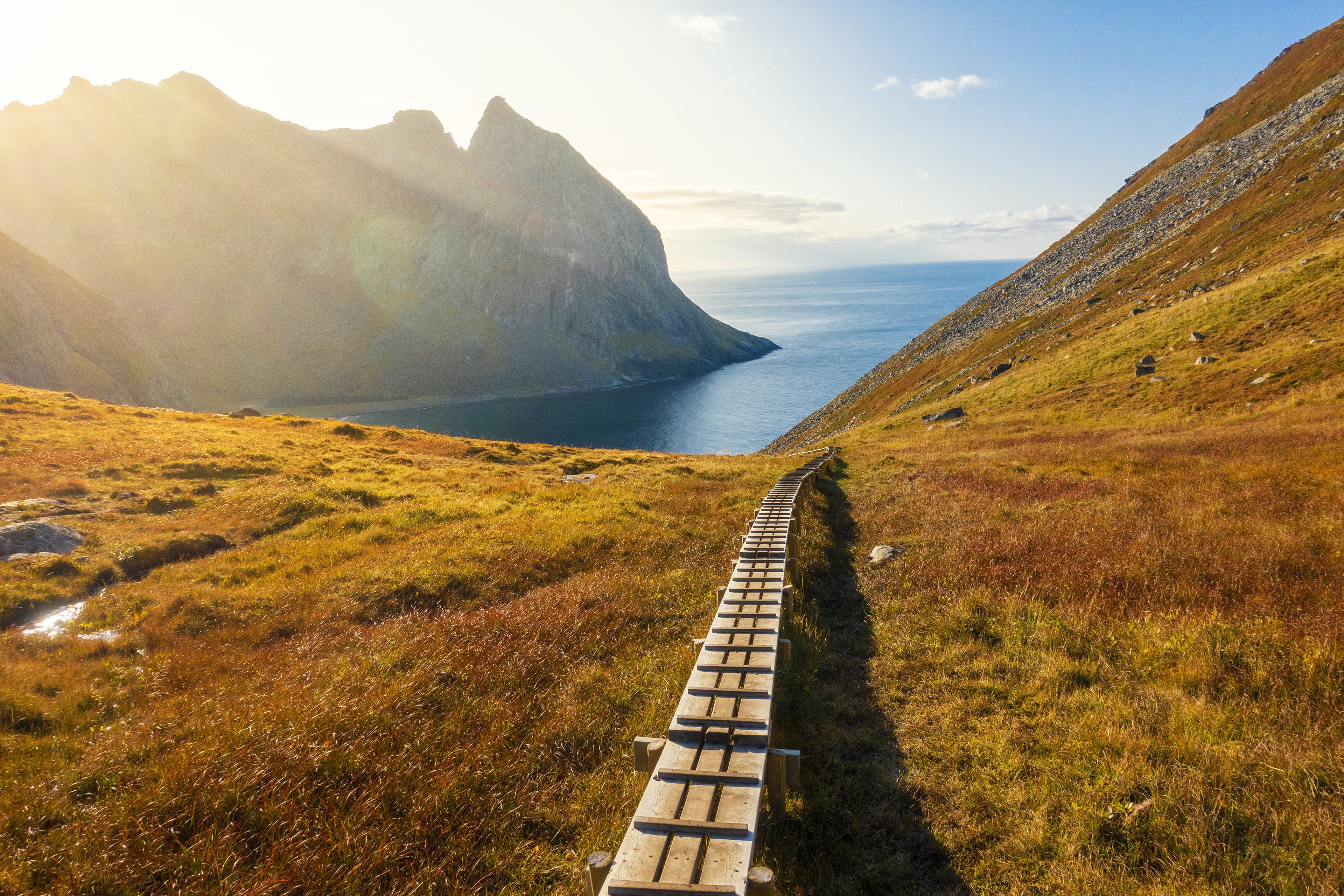 Beautiful view of Kvalvika beach at sunset in Lofoten Islands, Norway  Beautiful view of Kvalvika beach at sunset in Lofoten Islands, Norway