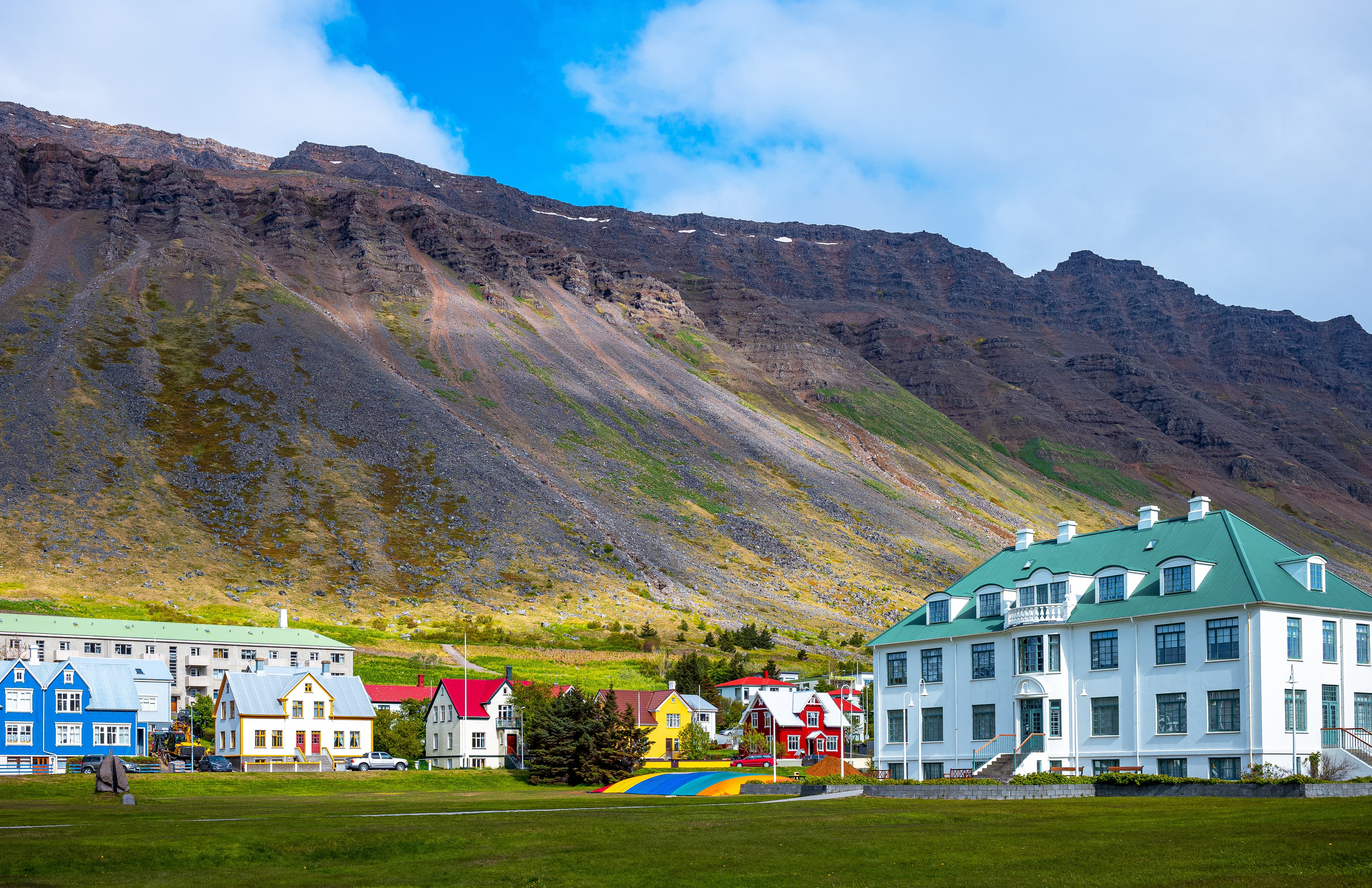Isafjordur, Iceland, the houses in traditional style that overlook the Tungata square Iceland, natural wonders and traditions