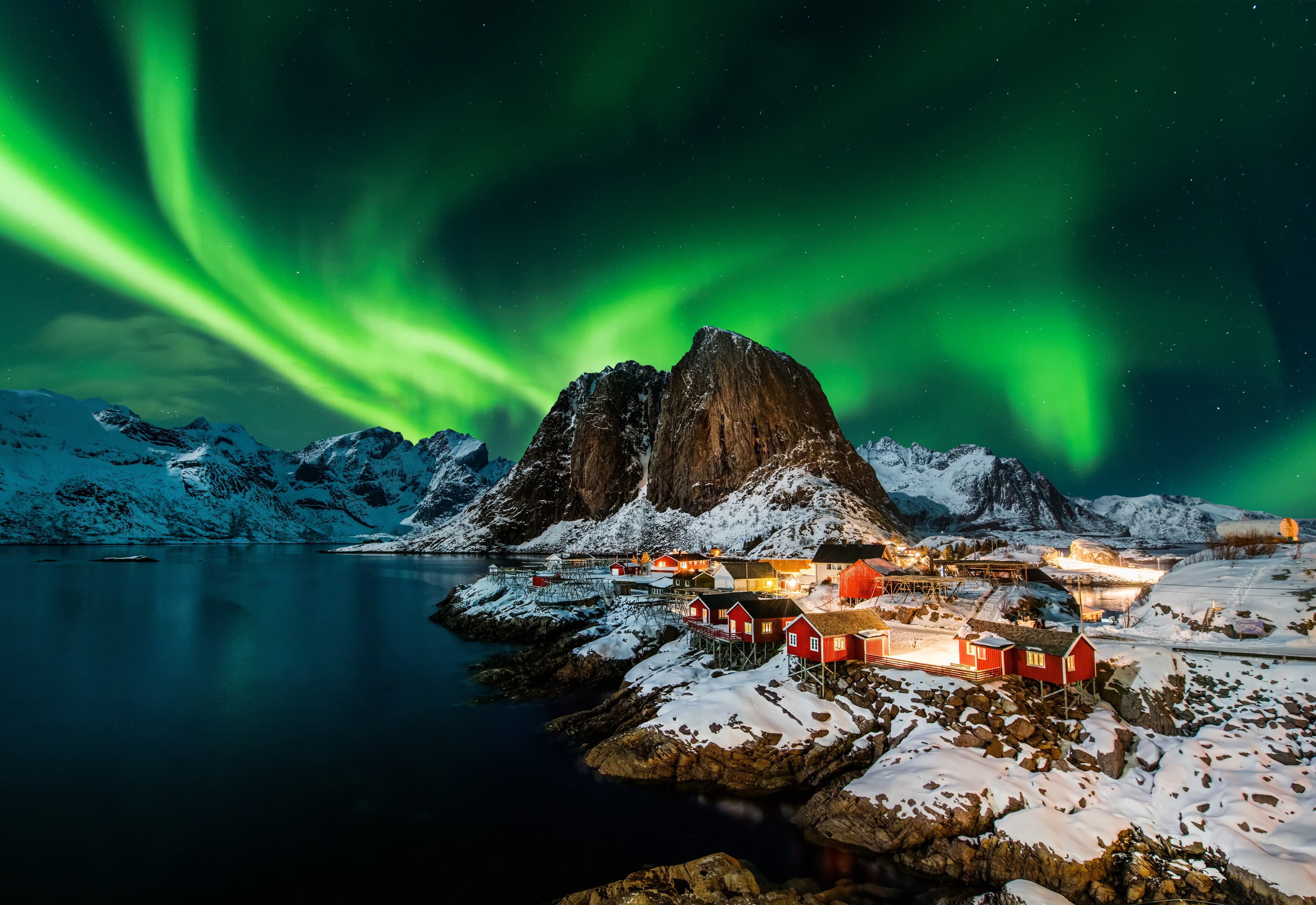Aurora borealis over Hamnoy in Norway Aurora borealis over Hamnoy in Norway