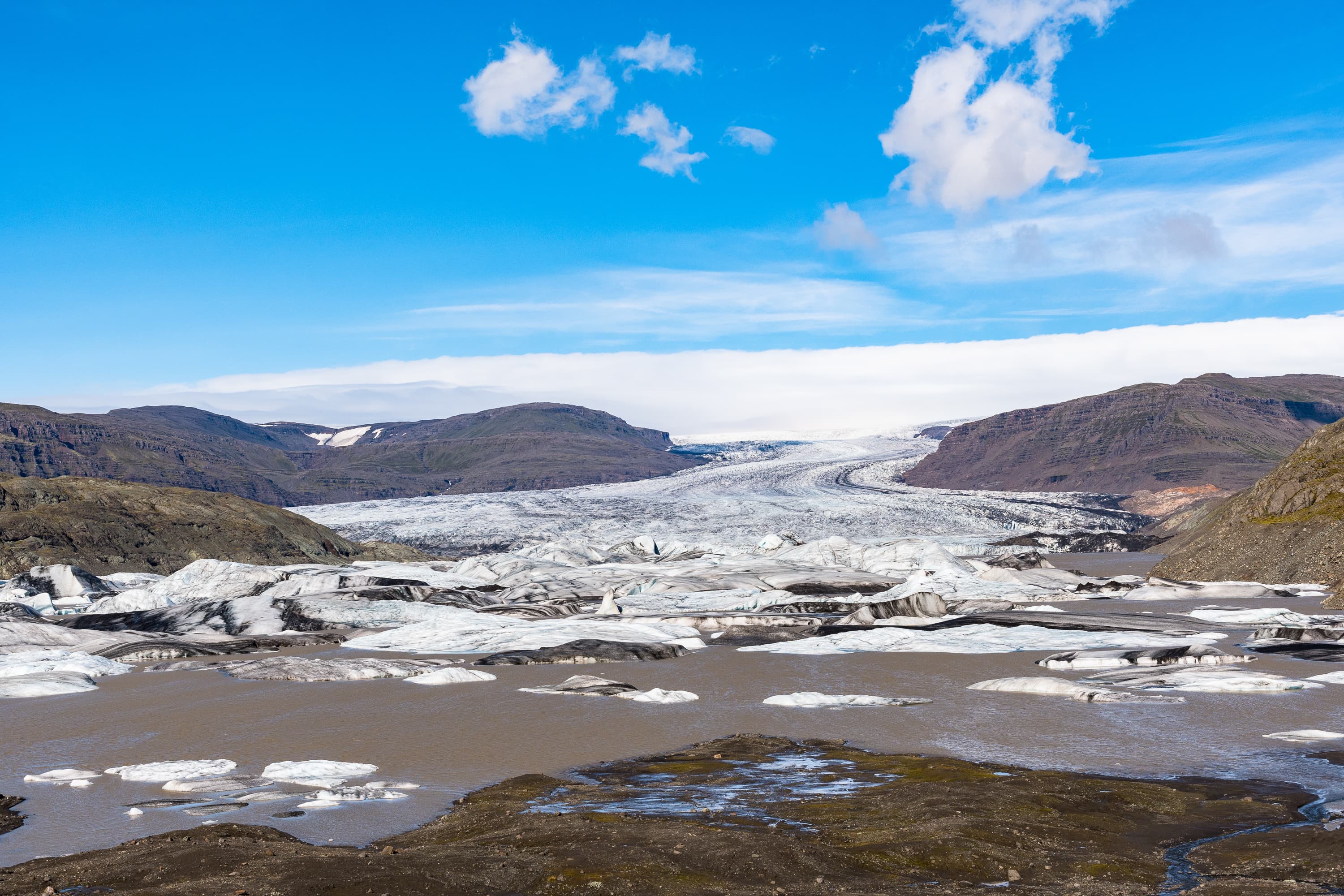 Hoffelsjokull glacier and lagoon in South Iceland on a summer day Hoffelsjokull glacier and lagoon in South Iceland