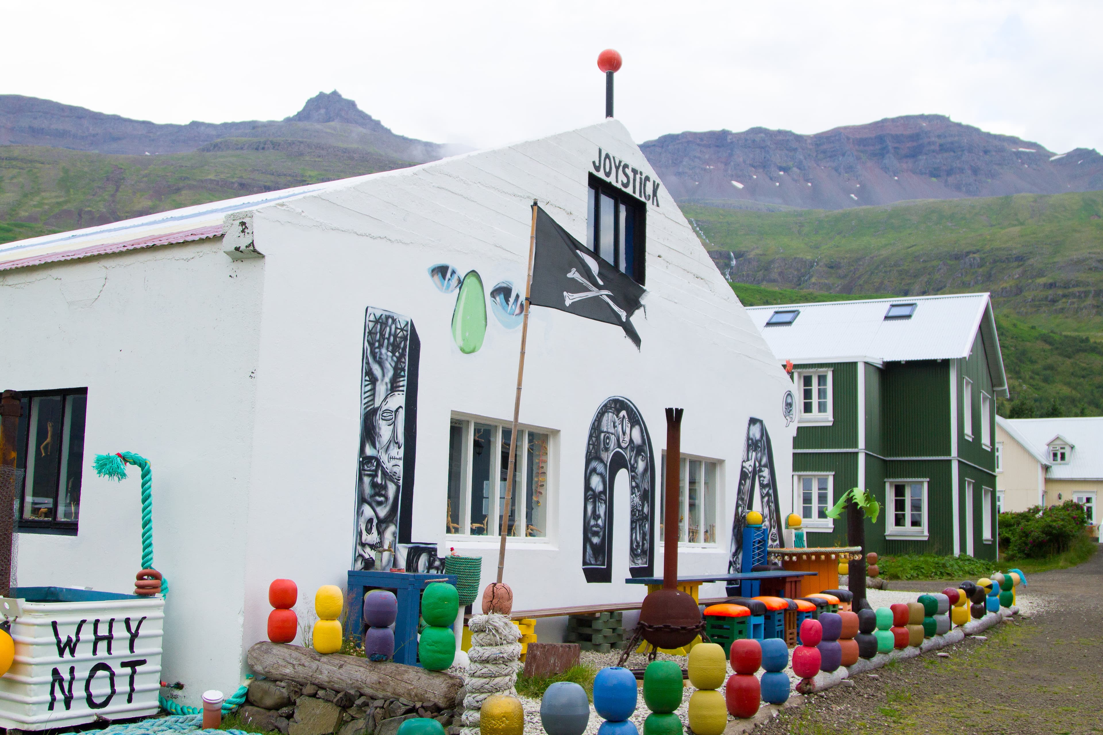 Seydisfjordur city decorated house close up, Iceland landmark. Icelandic landscape Seydisfjordur decorated house close up, Iceland landmark