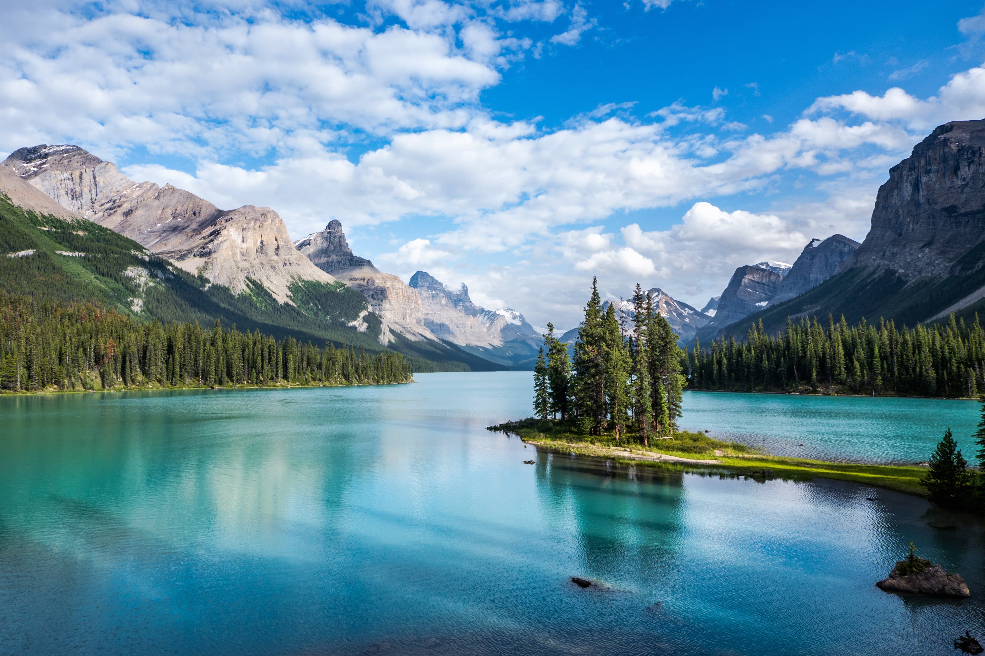 Spirit Island in Maligne Lake at sunset, Jasper National Park, Alberta, Canada. Spirit Island in Maligne Lake at Sunset, Jasper National Park, Alberta, Canada