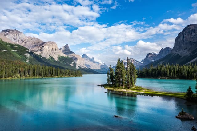 Spirit Island in Maligne Lake at sunset, Jasper National Park, Alberta, Canada. Spirit Island in Maligne Lake at Sunset, Jasper National Park, Alberta, Canada
