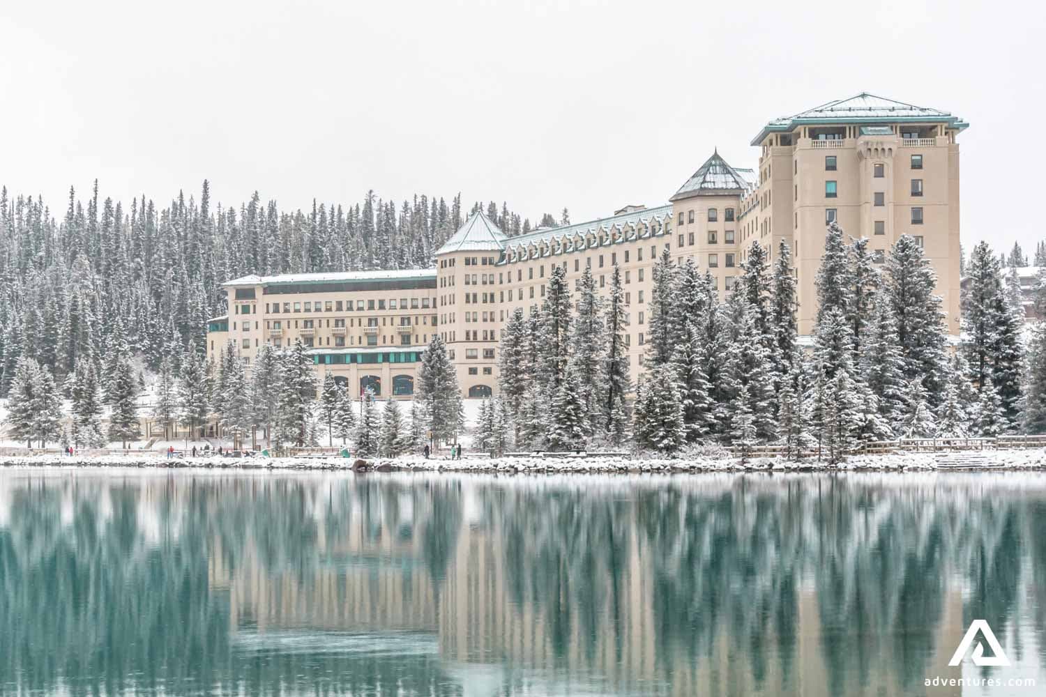 Winter reflection over Lake Louise Banff National Park Alberta Canada