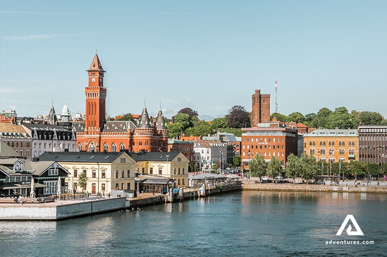 Aerial-view-of-Helsingborg-town-hall-in-Sweden