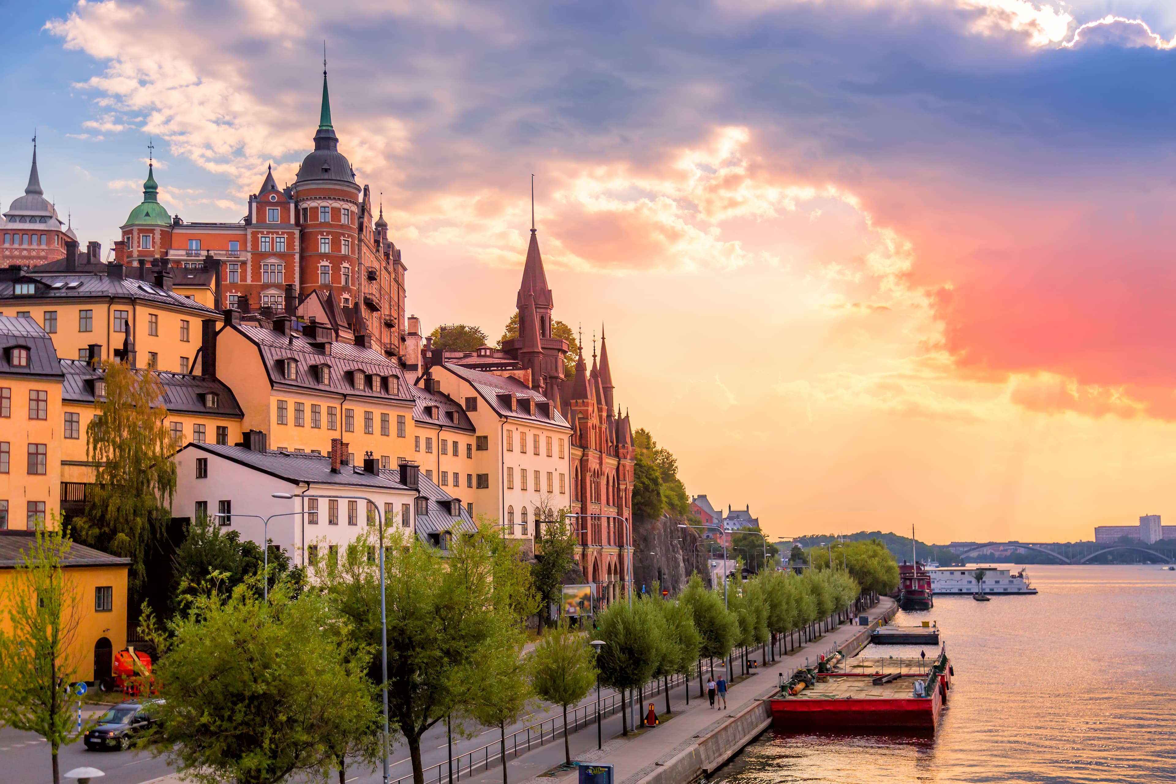 Stockholm, Sweden. Scenic summer sunset view with colorful sky of the Old Town architecture in Sodermalm district Stockholm, Sweden. Scenic summer sunset view with colorful sky of the Old Town architecture in Sodermalm district.