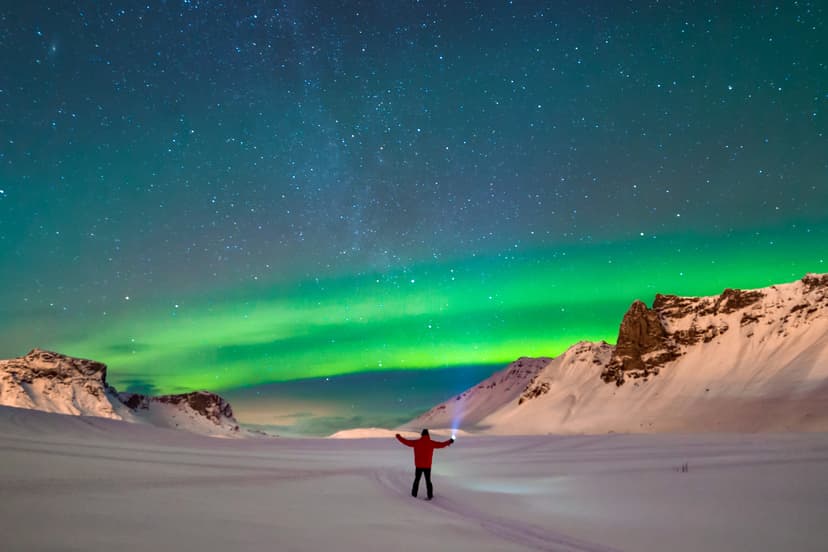Northern lights over the mountains in Vik, Iceland Northern lights over the mountains in Vik, Iceland