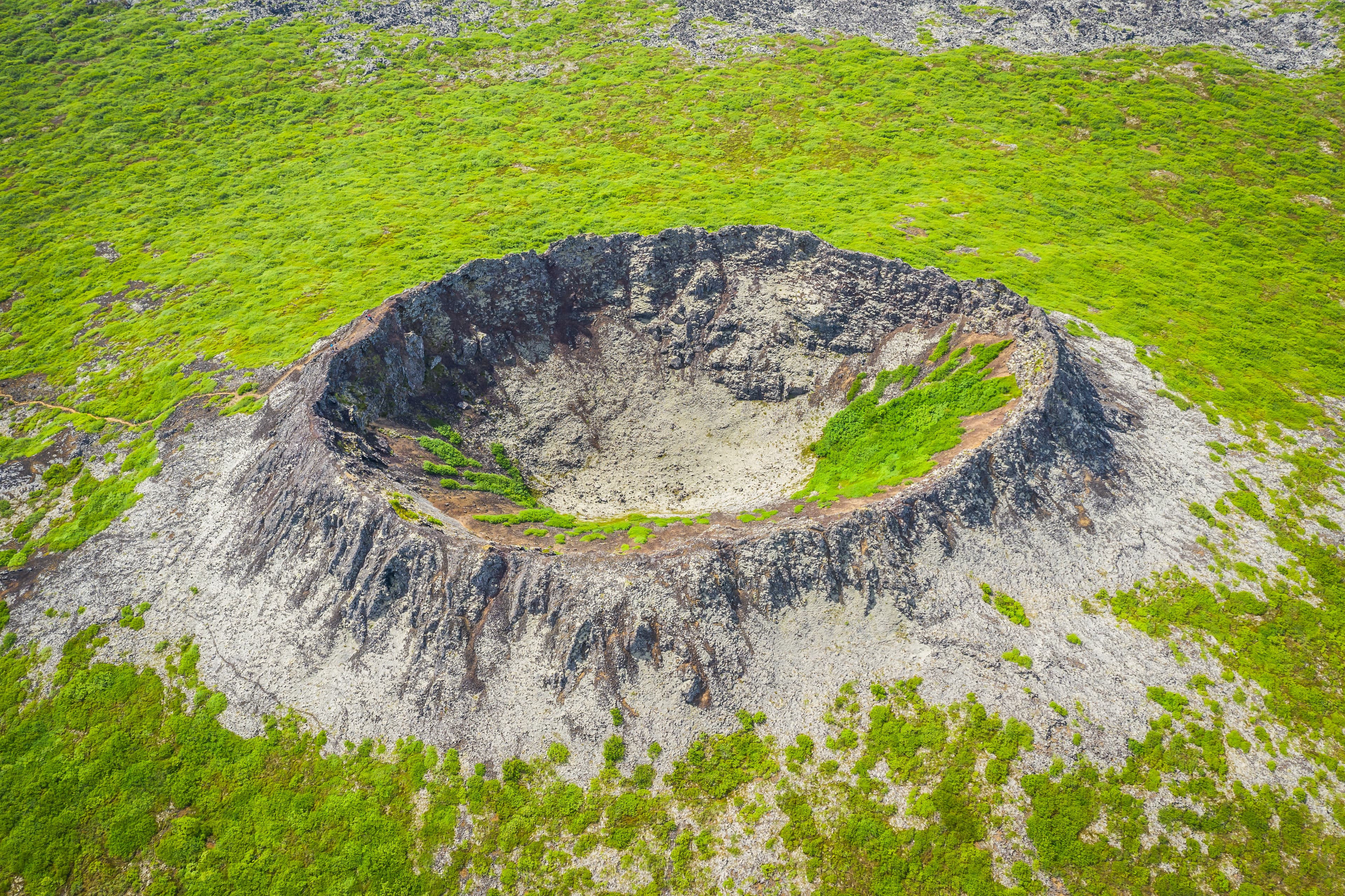 Aerial drone view of Crater Eldborg in Iceland Aerial drone view of Crater Eldborg in Iceland