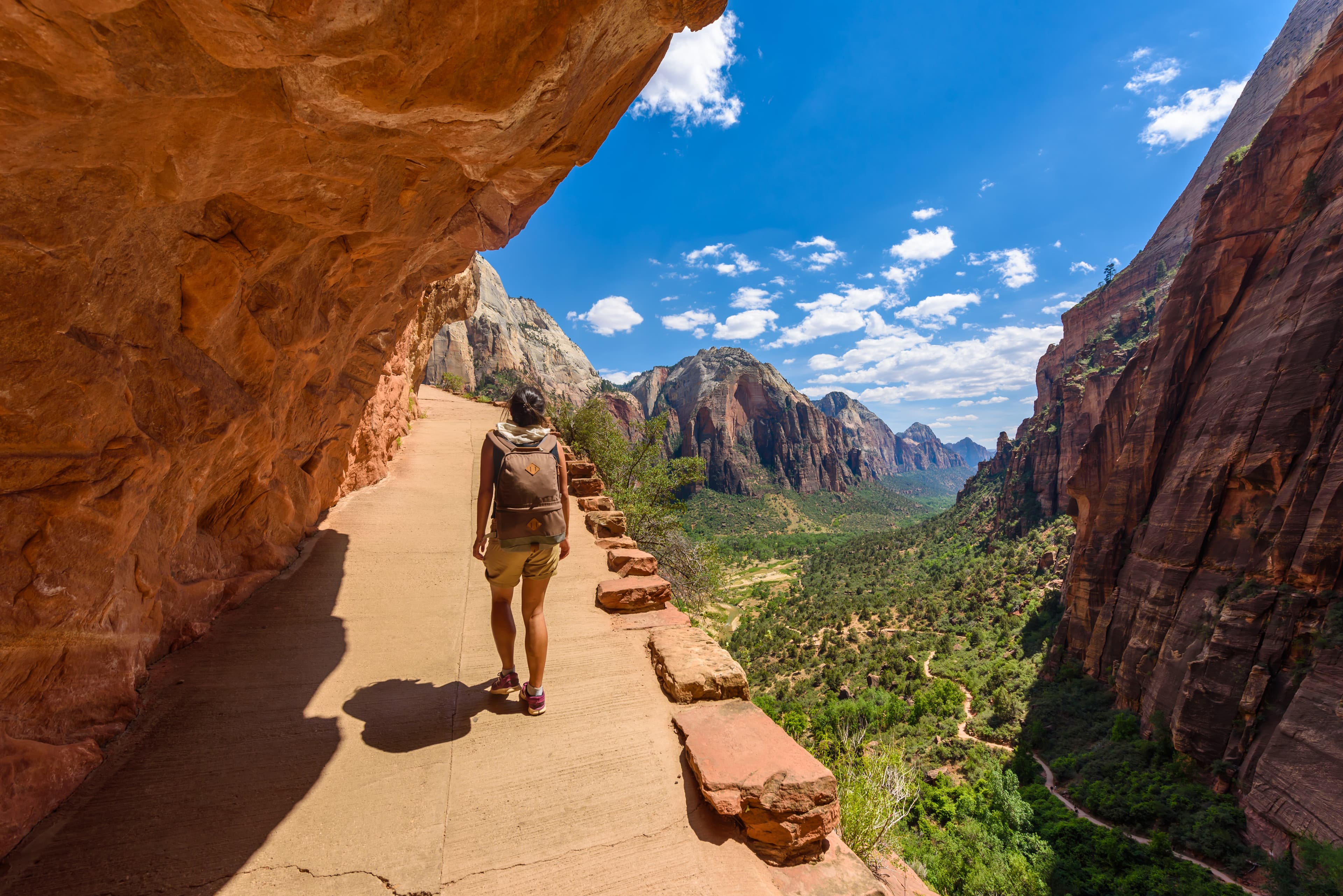 Hiking in beautiful scenery in Zion National Park along the Angel's Landing trail, View of Zion Canyon, Utah, USA Hiking in beautiful scenery in Zion National Park along the Angel's Landing trail, View of Zion Canyon, Utah, USA