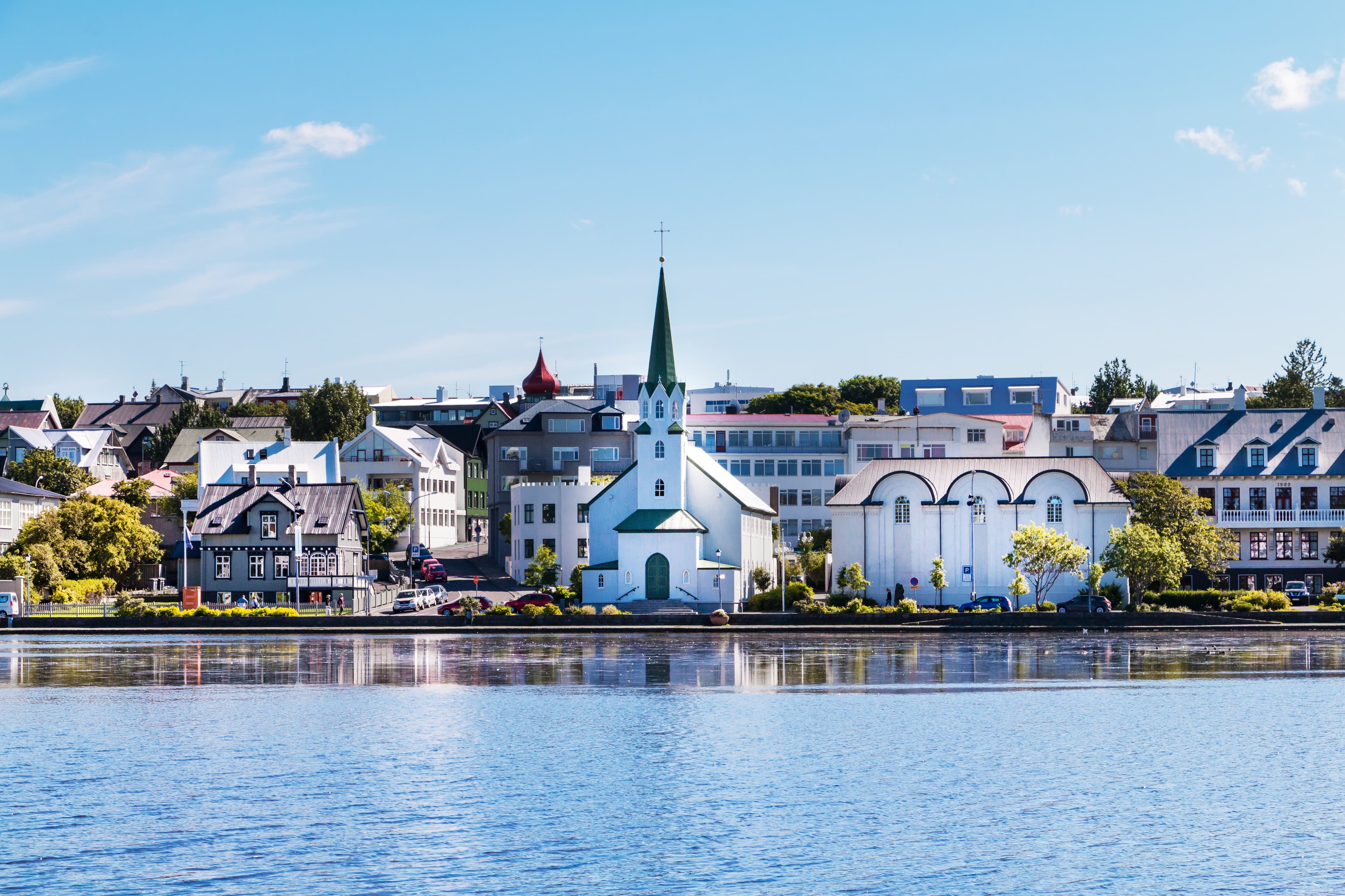 Reykjavic, Iceland city scape - lake quay in city center. Reykjavic, Iceland city scape - lake quay in city center.