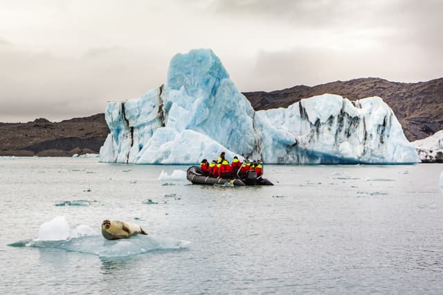 zodiac rubber boat on the Jokulsarlon glacier lake zodiac rubber boat on the Jokulsarlon glacier lake