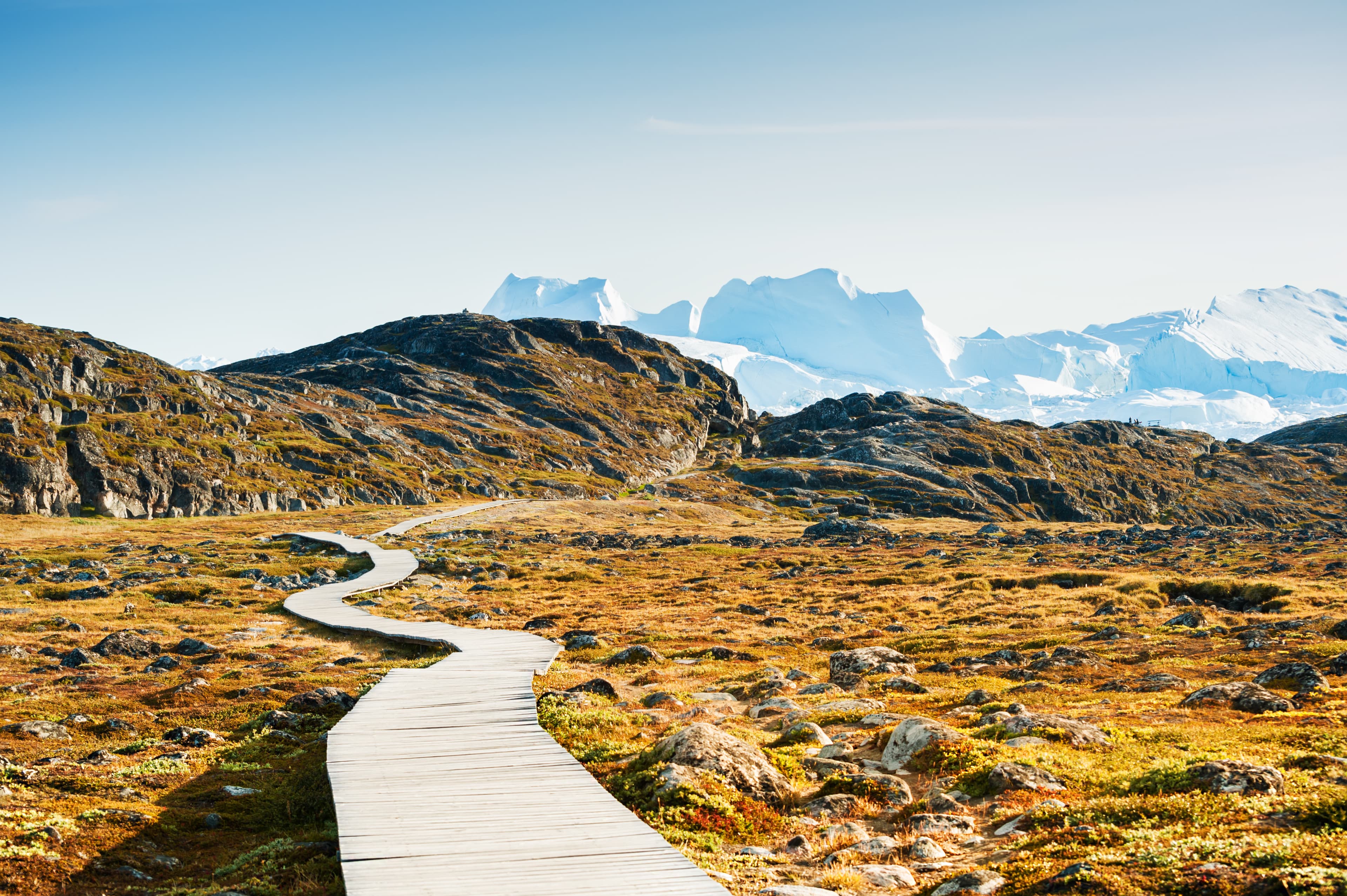 Hiking trail to the icefjord in Ilulissat, western Greenland Hiking trail to the icefjord in Ilulissat, Greenland
