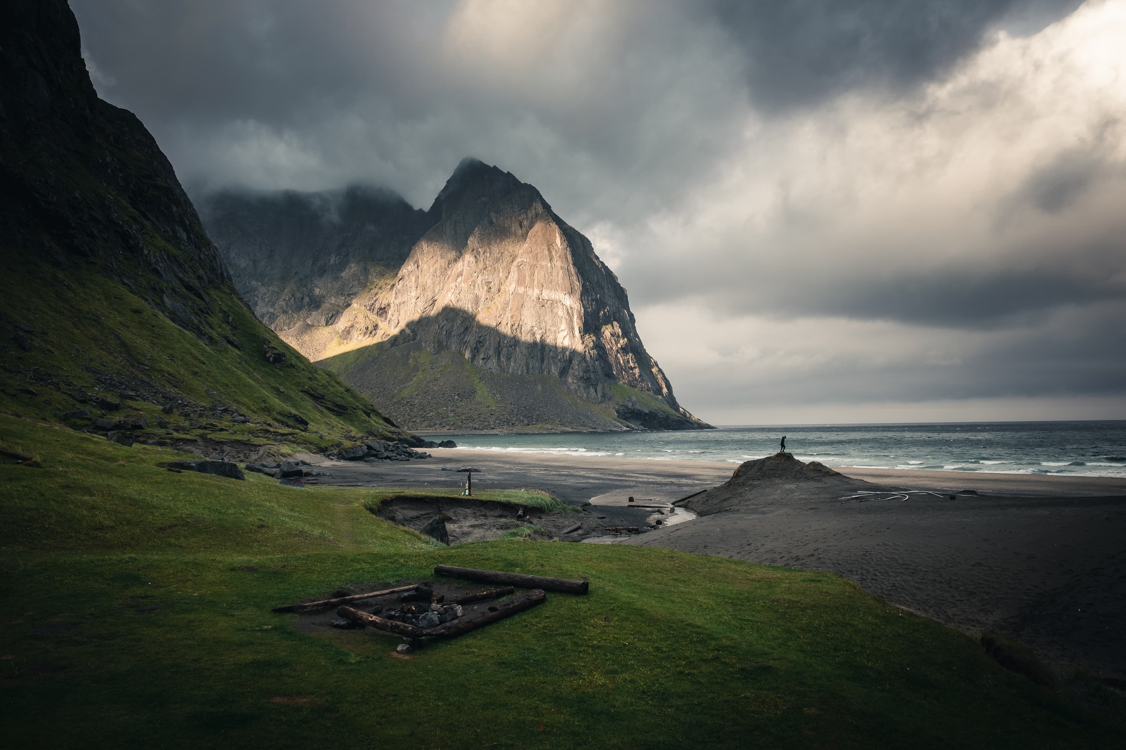 Kvalvika beach is one of the most popular touristic attractions. Very famous hike to Ryten mountain.