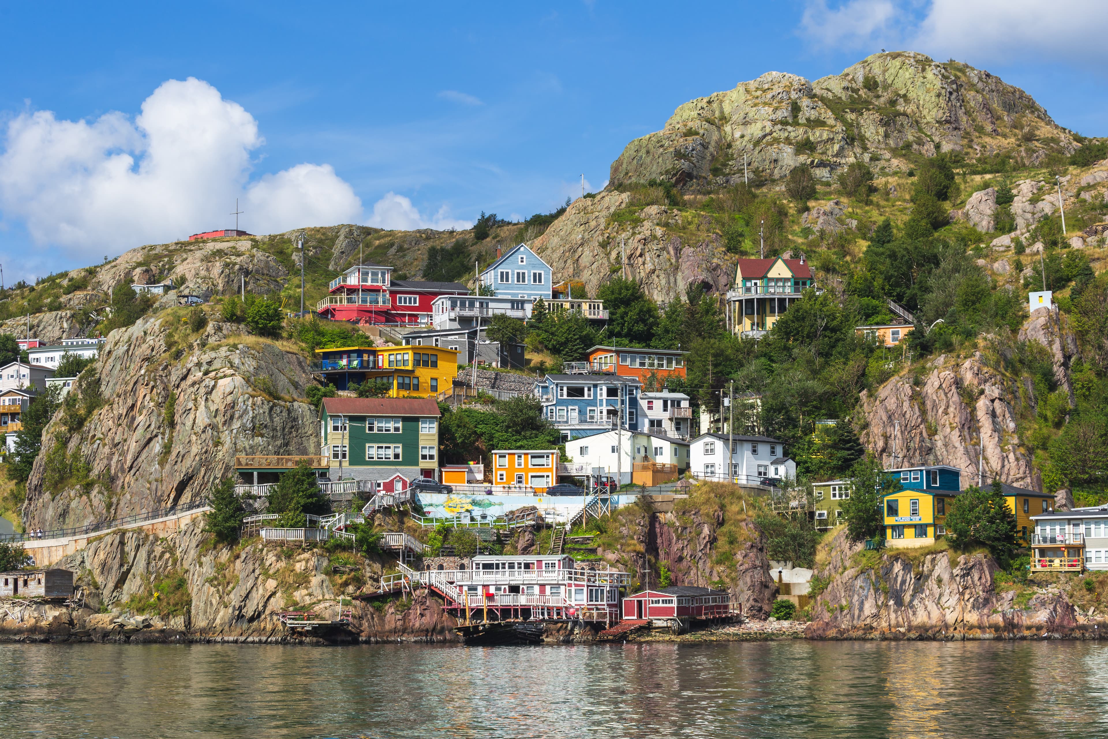 'The Battery' a neighbourhood in St. John's, Newfoundland, Canada, seen from across St. John's Harbour in the summer. The Battery neighbourhood in St. John's city