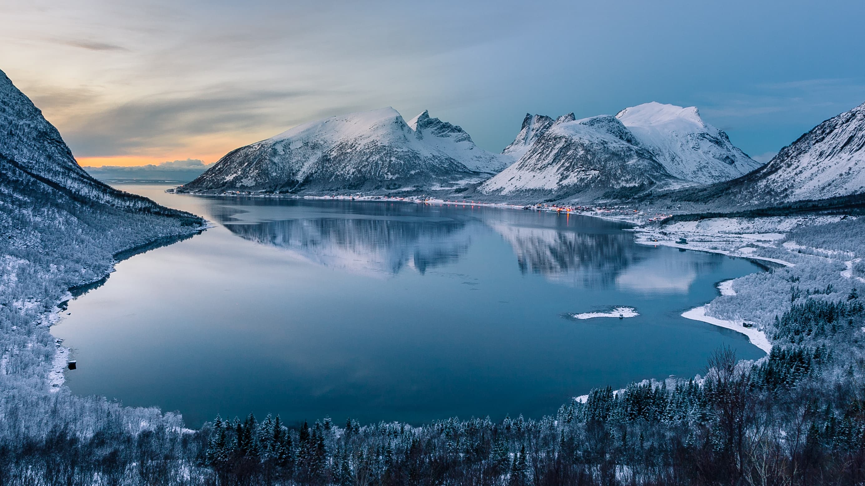 Polar night, Bergsfjord near Bergsbotn at Senja, Norway.