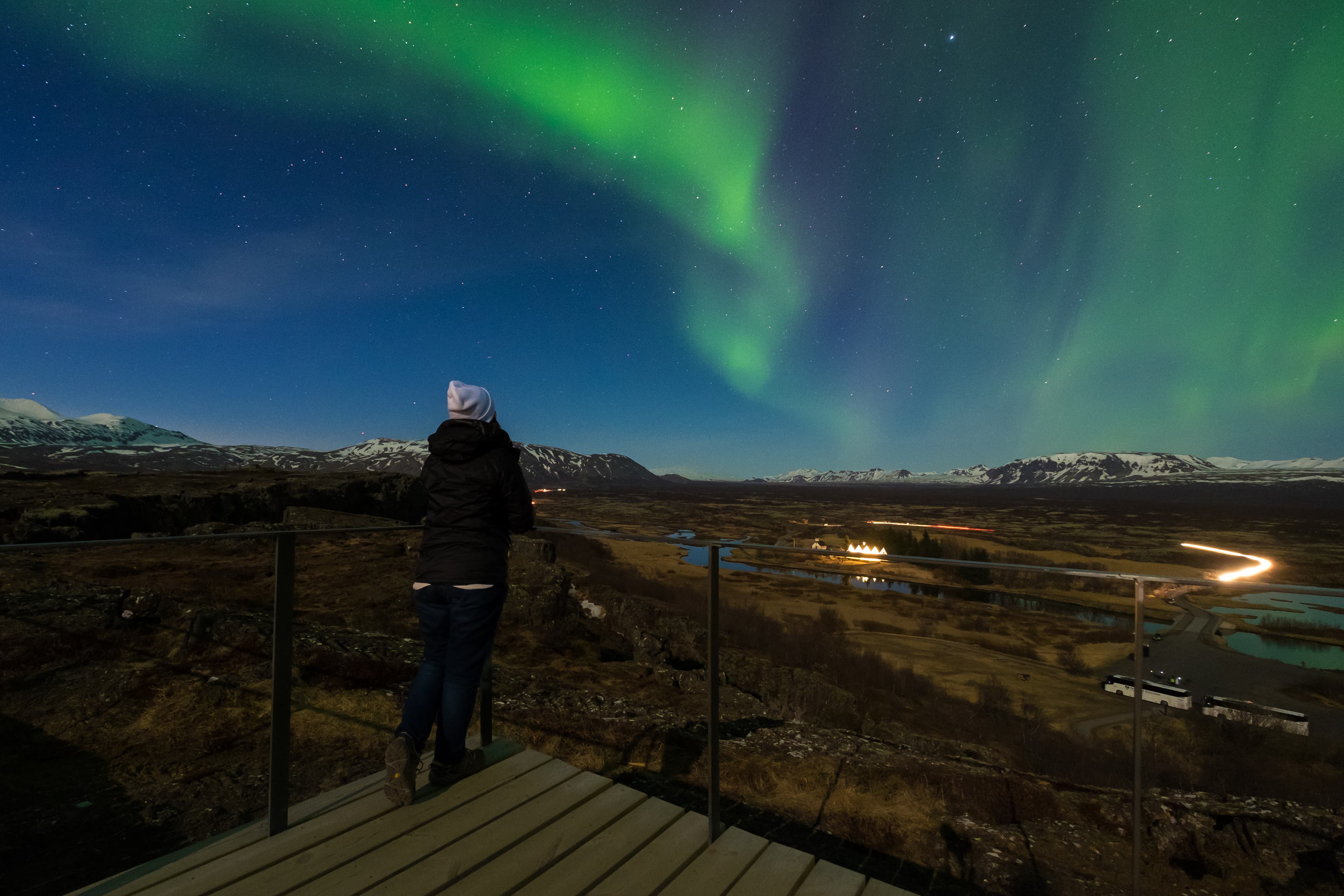 Aurora borealis over the Thingvellir National Park - Iceland