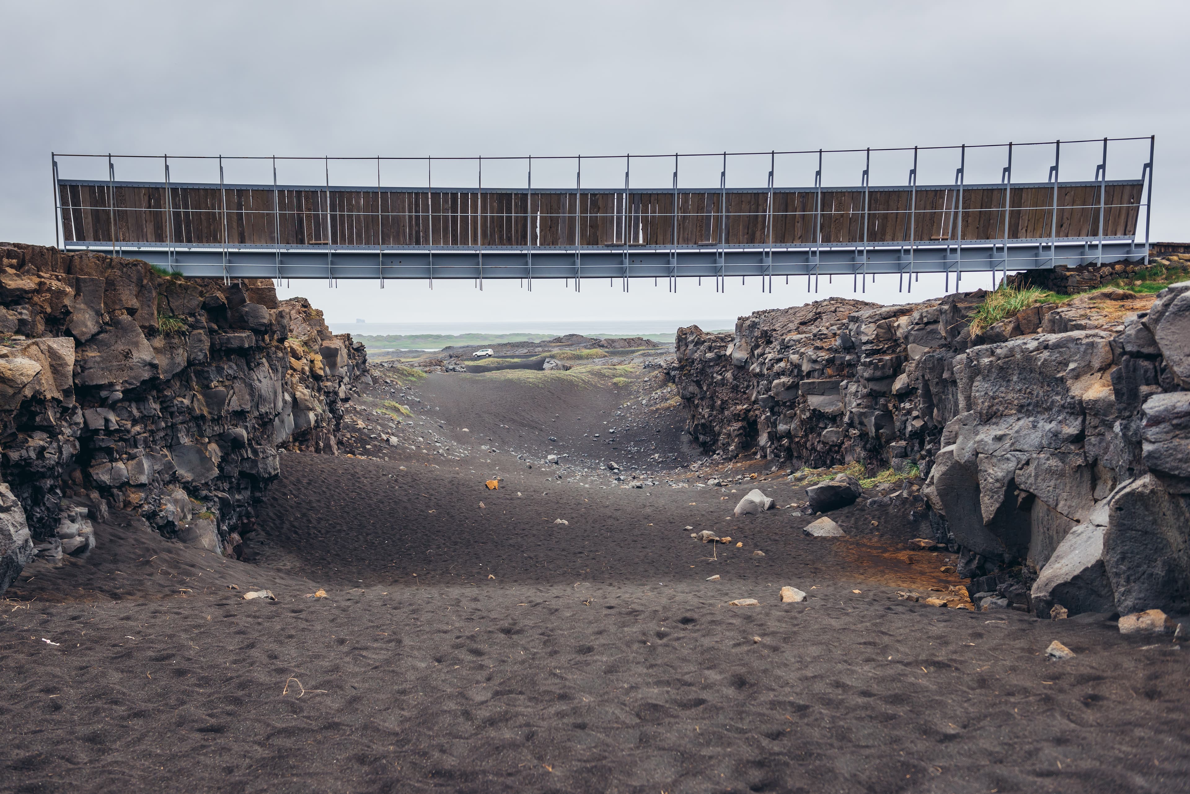 Midlina - the small symbolic footbridge between two continents in Reykjanes Peninsula in Iceland Midlina - the small symbolic footbridge between two continents in Reykjanes Peninsula in Iceland