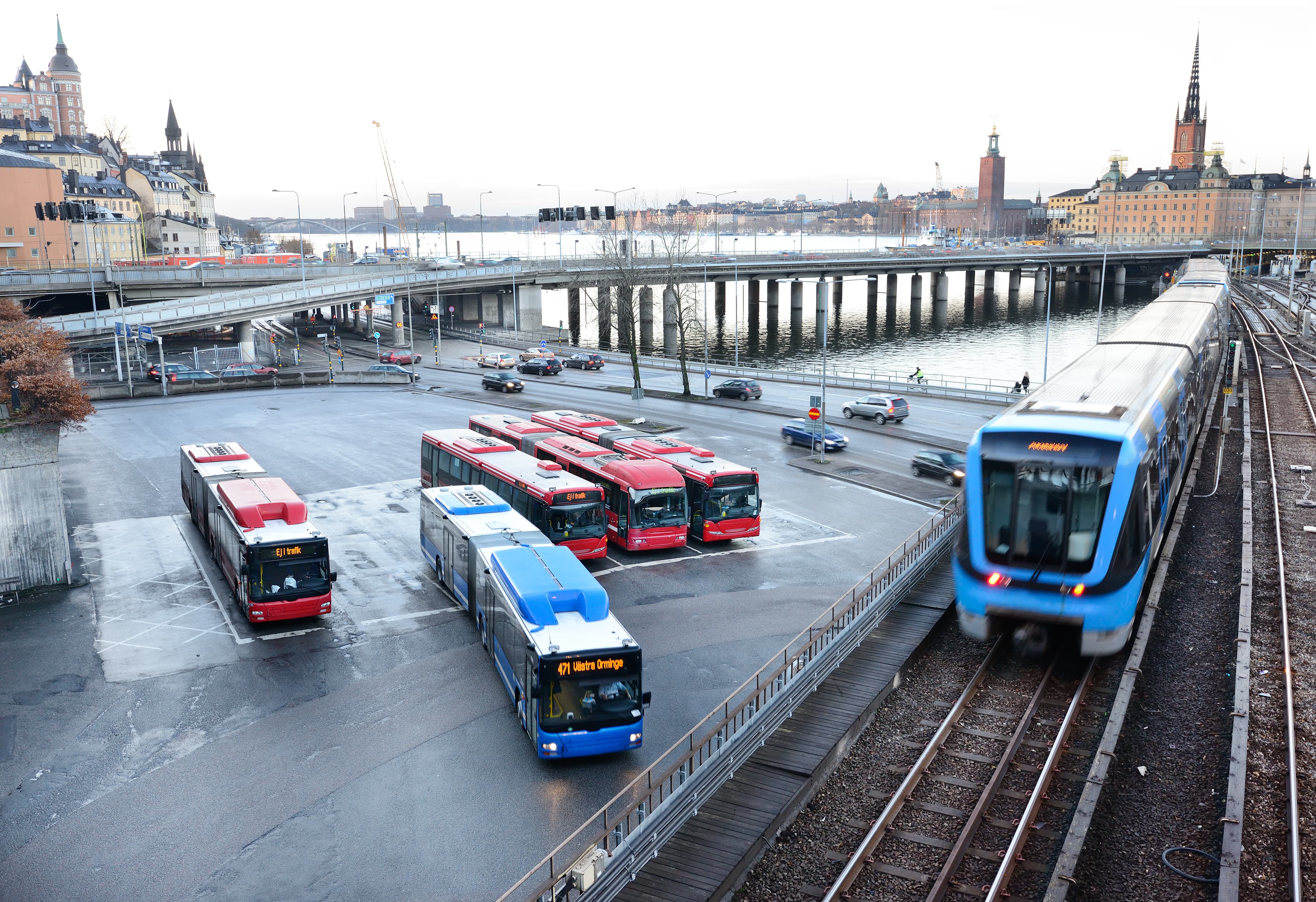 Subway trains crossing bridge in central Stockholm Subway trains crossing bridge in central Stockholm