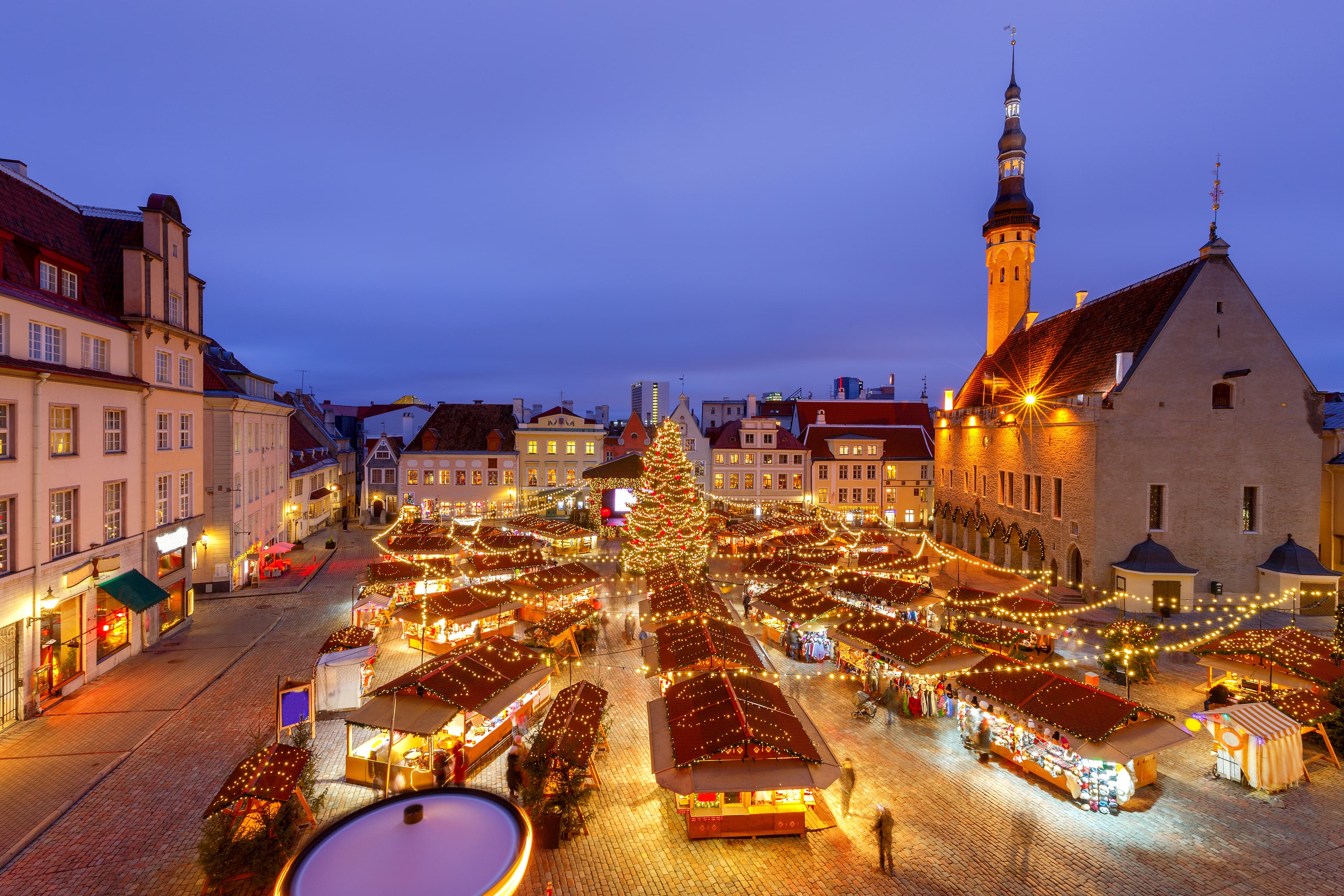 Christmas Fair and Christmas tree on the Town Hall Square. Tallinn. Estonia. Tallinn. Town Hall Square at Christmas.