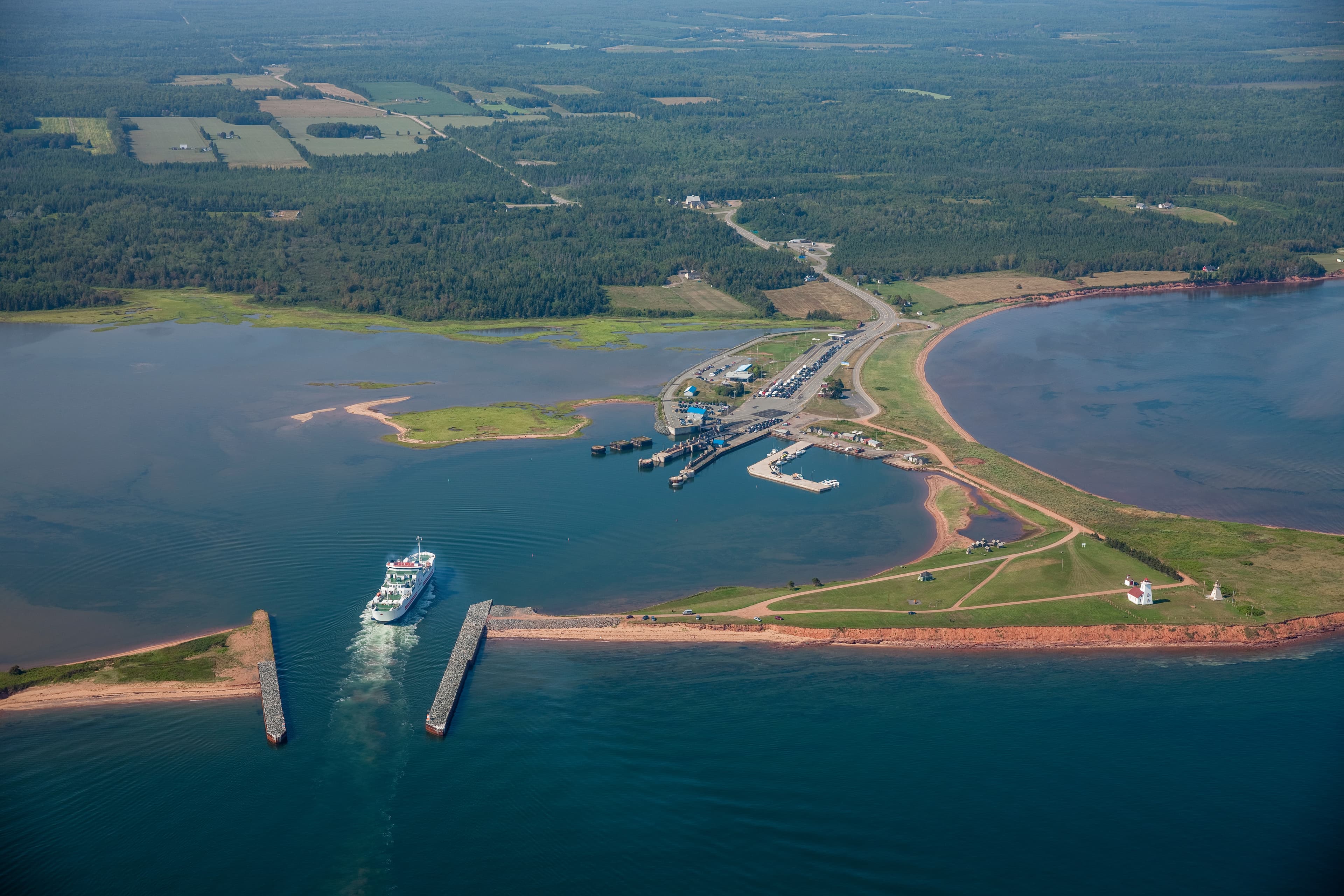 Aerial Photo of Confederation PEIFERRY Wood Islands Ferry Terminal Prince Edward Island Canada Confederation PEIFERRY Wood Islands Ferry Terminal Prince Edward Island Canada