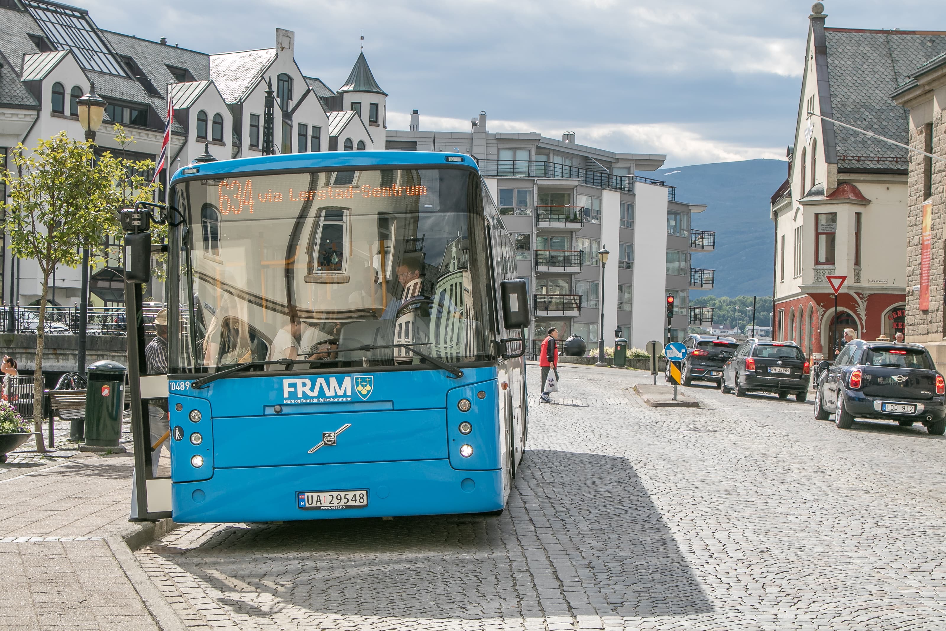 City bus at a stop in Alesund, Norway.