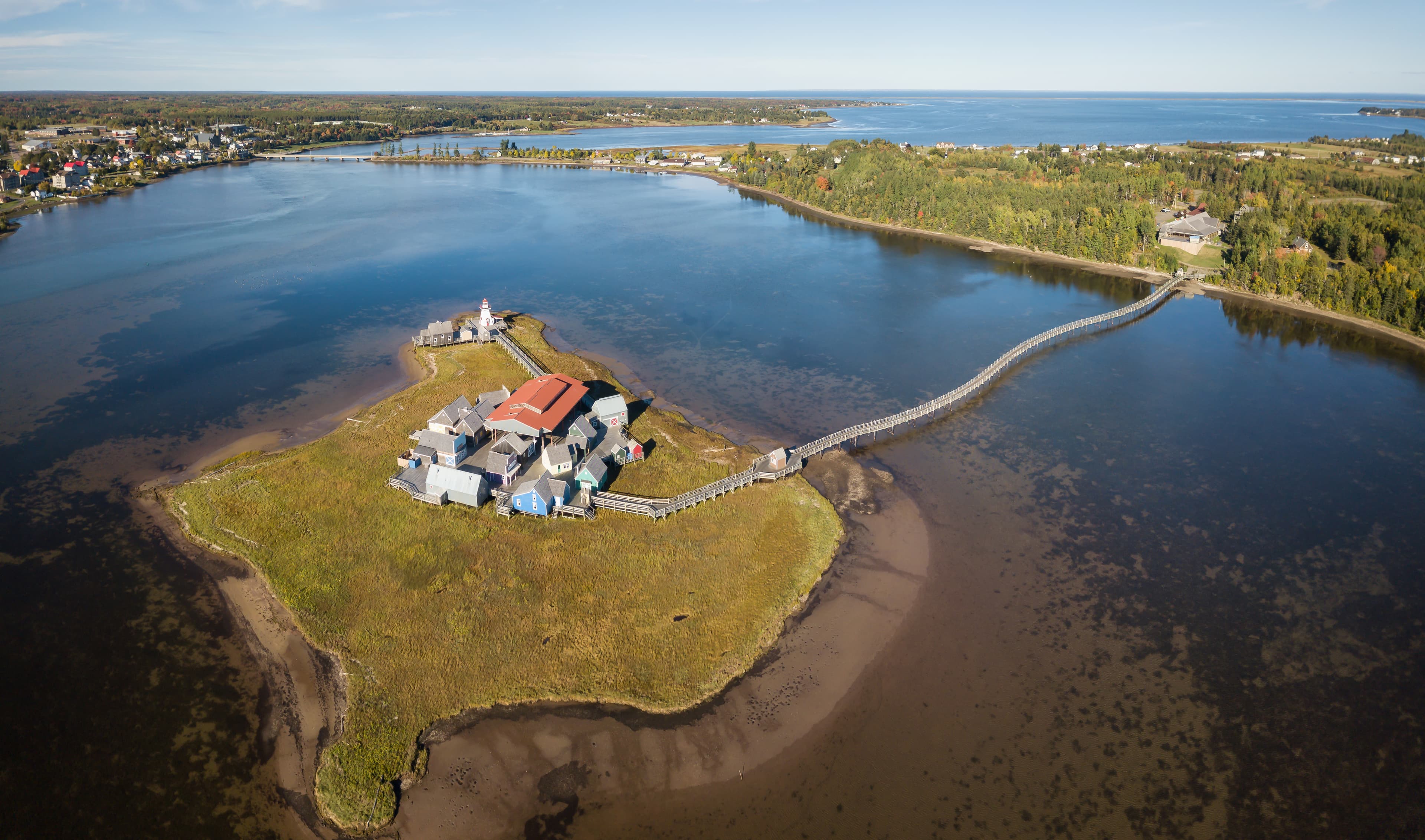 Aerial panoramic view of Pays de la Sagouine, Bouctouche, New Brunswick, Canada. New Brunswick Region 09