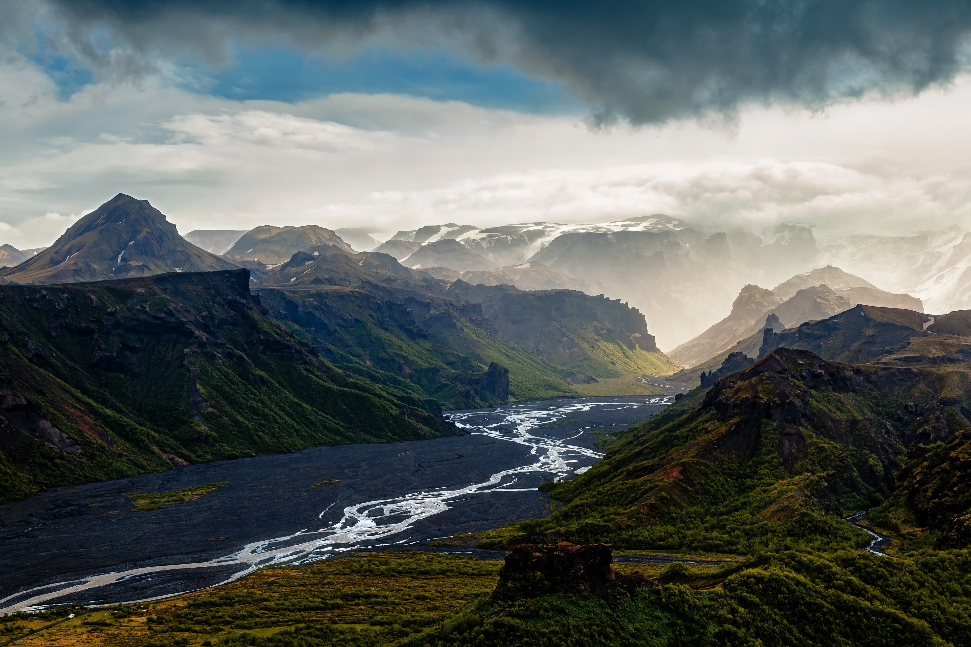 Thorsmork in Iceland from above dramatic scenery Thorsmork in Iceland from above dramatic scenery