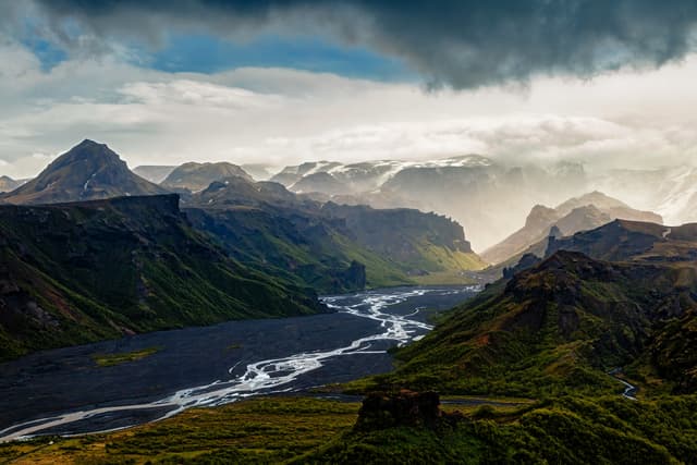 Thorsmork in Iceland from above dramatic scenery Thorsmork in Iceland from above dramatic scenery