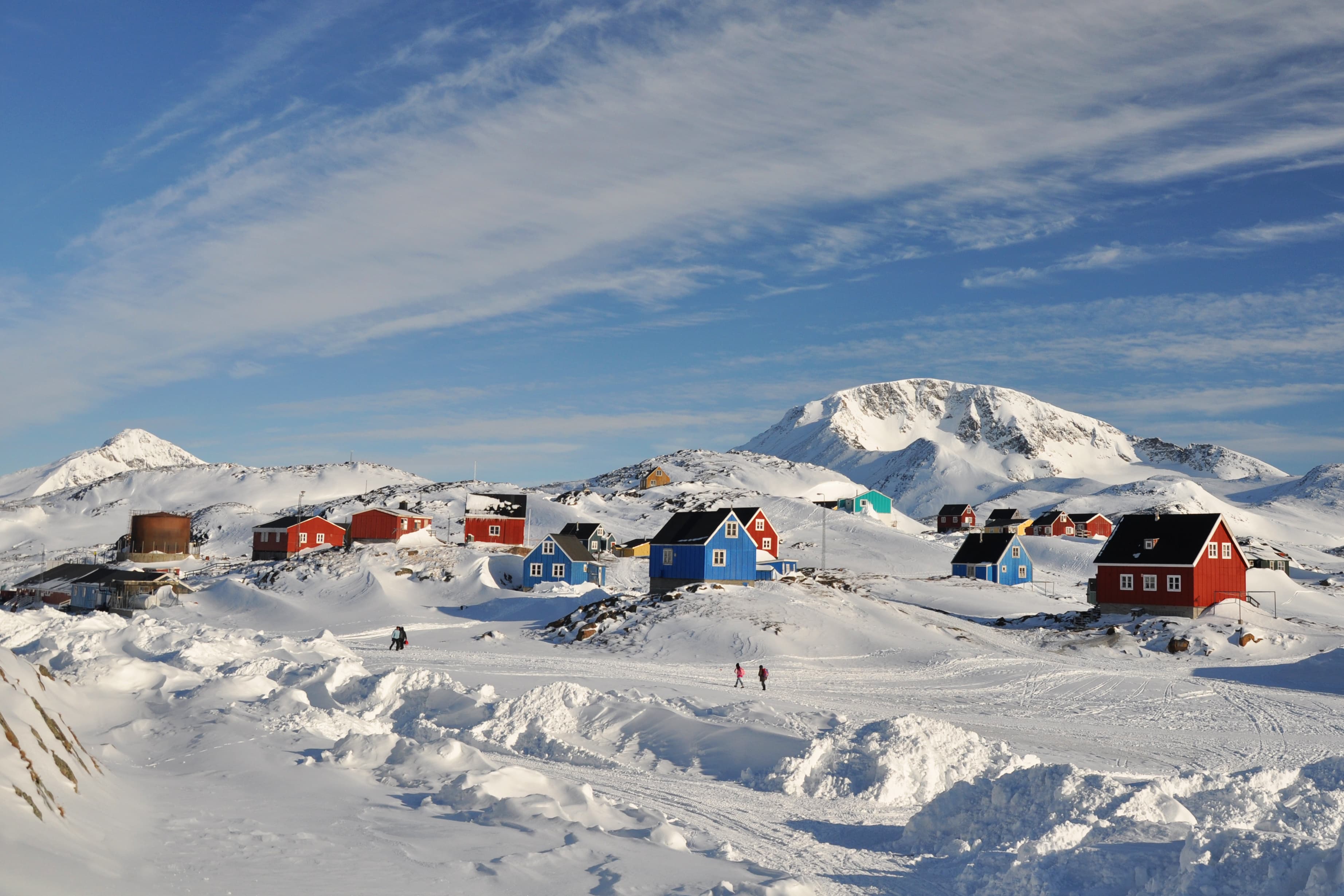 Colorful houses in Kulusuk village in winter, Greenland