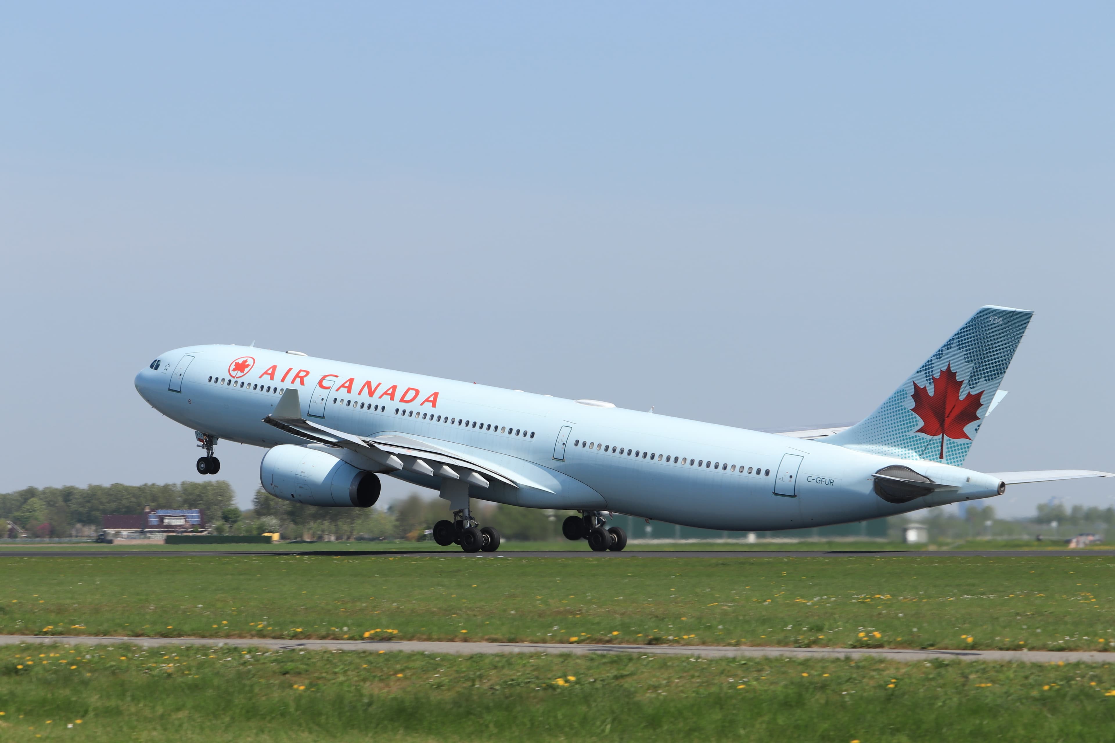 Amsterdam the Netherlands - April 22nd, 2019: C-GFUR Air Canada Airbus A330 takeoff from Polderbaan runway Northwest Territories Region 01
