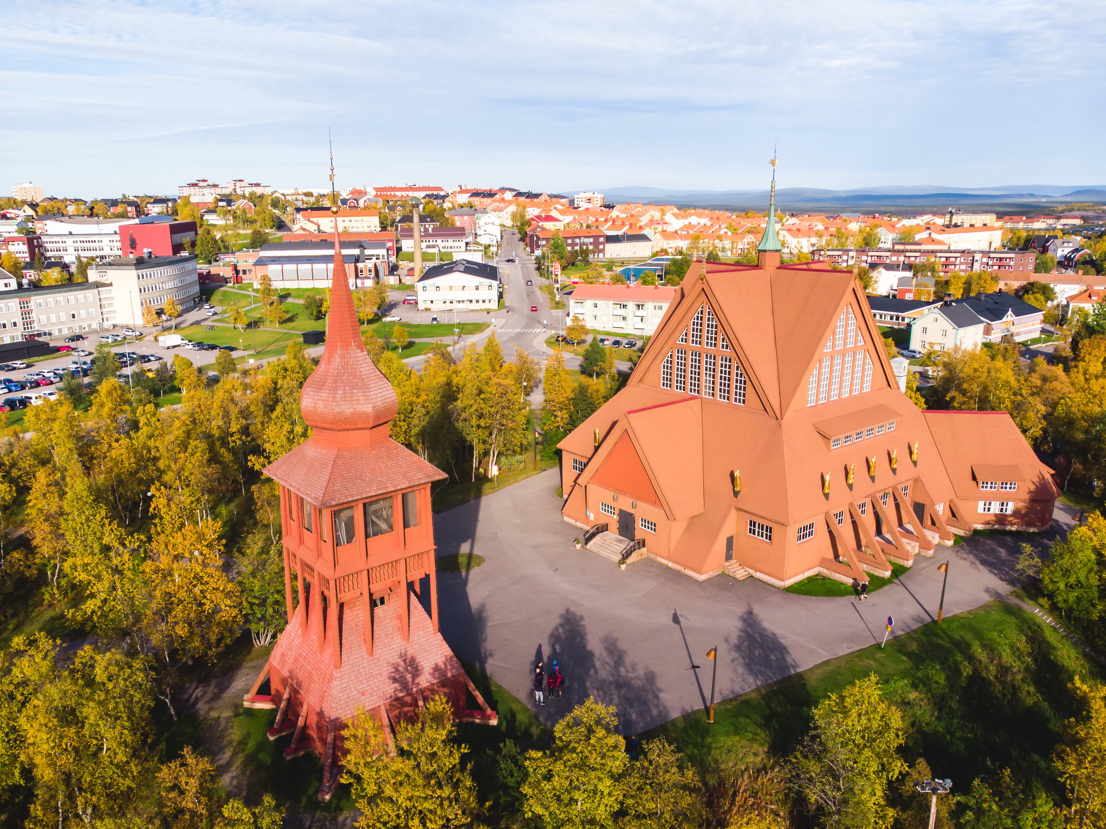 Aerial summer sunny view of Kiruna, the northernmost town in Sweden, province of Lapland, Norrbotten County, picture shot from drone
 Aerial summer sunny view of Kiruna, the northernmost town in Sweden, province of Lapland, Norrbotten County, picture shot from drone