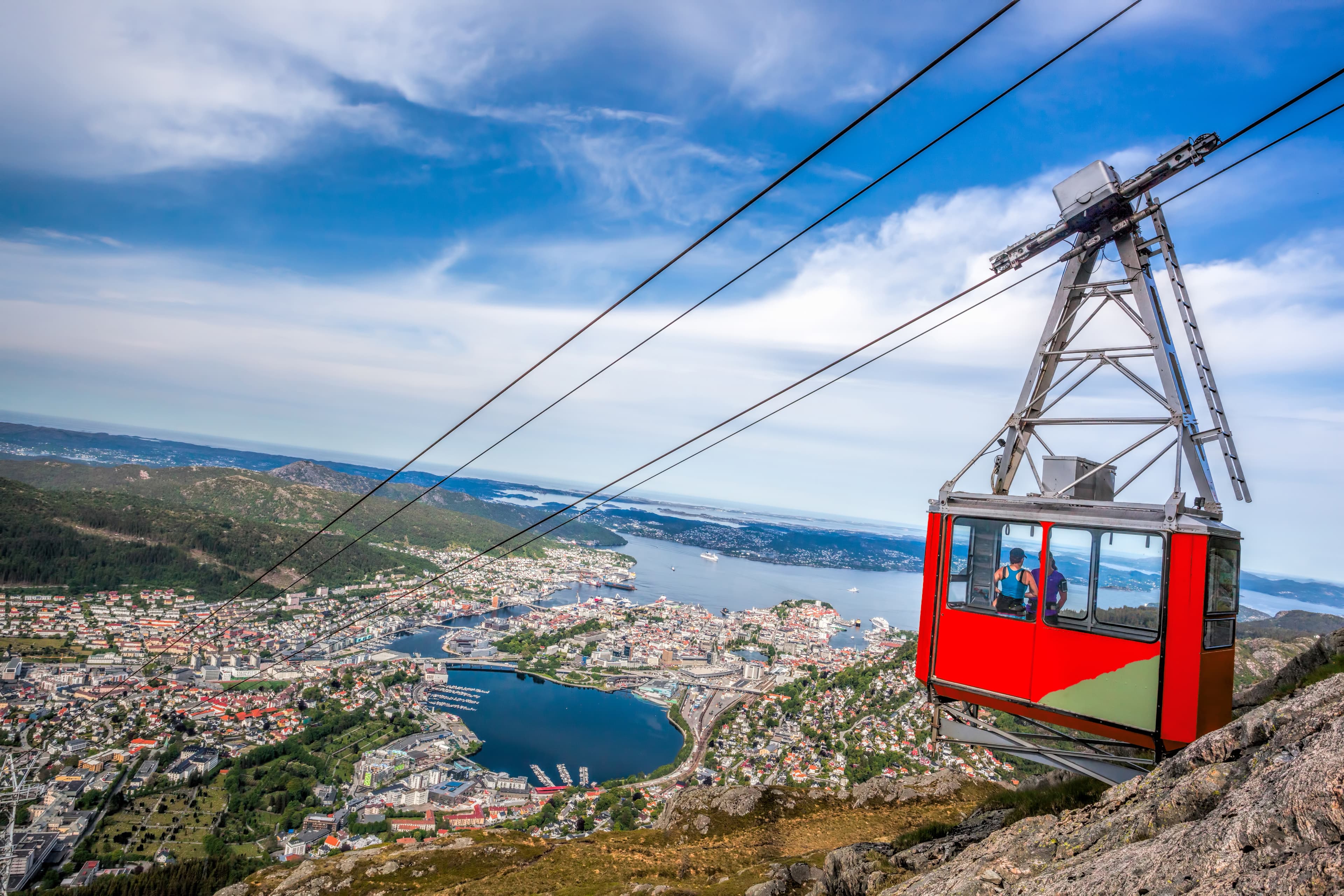 Ulriken cable railway in Bergen, Norway. Gorgeous views from the top of the hill. Ulriken cable railway in Bergen, Norway. Gorgeous views from the top of the hill.