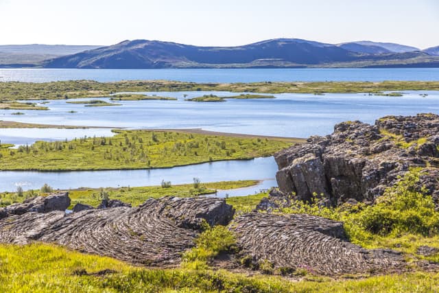 Game of Thrones shooting location Thingvellir National Park in Iceland with sunny sky in summer 2017