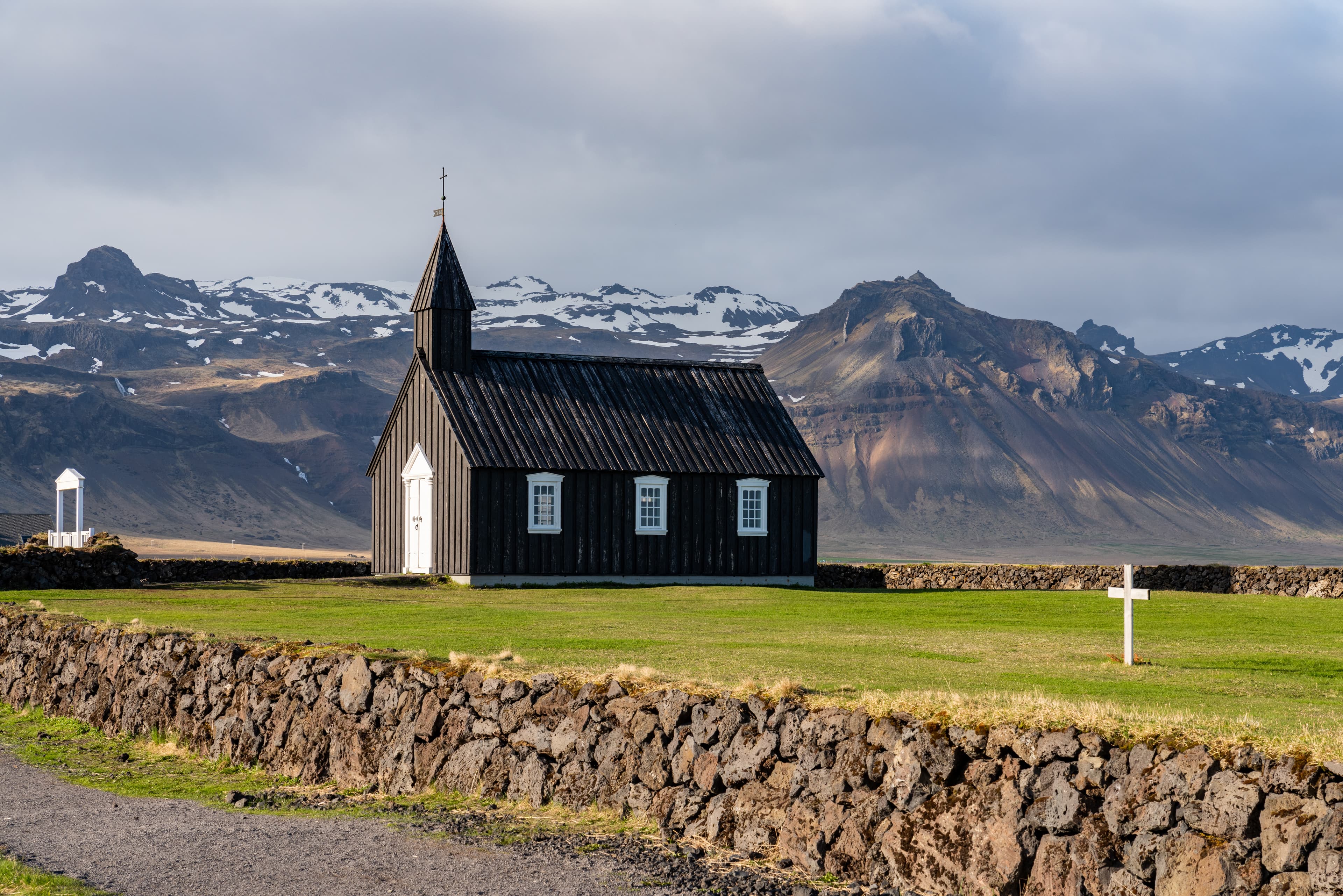 Church Budir in Budahraun lava fields on south coast of Snæfellsnes peninsula at western Iceland also known as Búðakirkja , Búðir