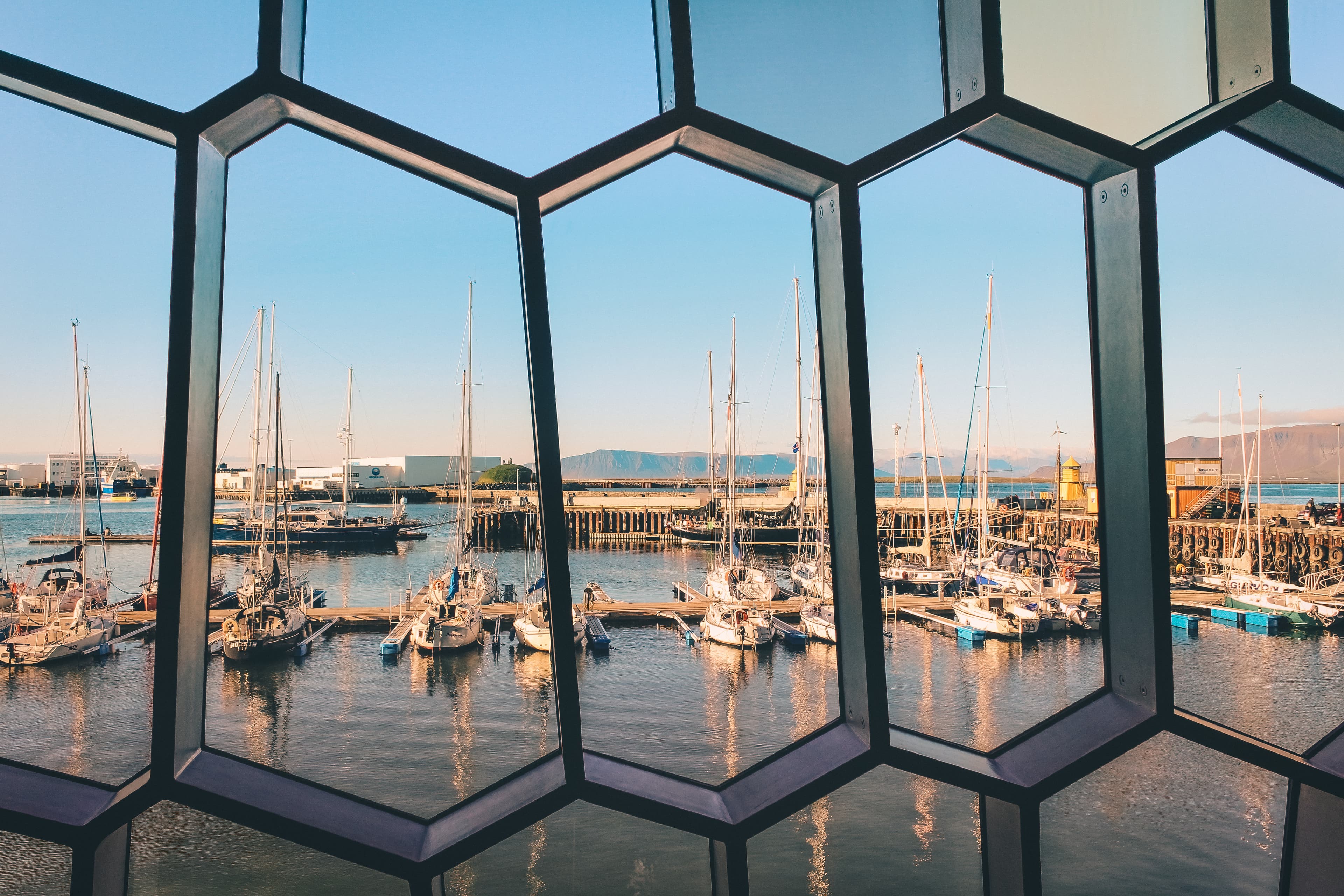 Sea view from Harpa concert hall in Reykjavík