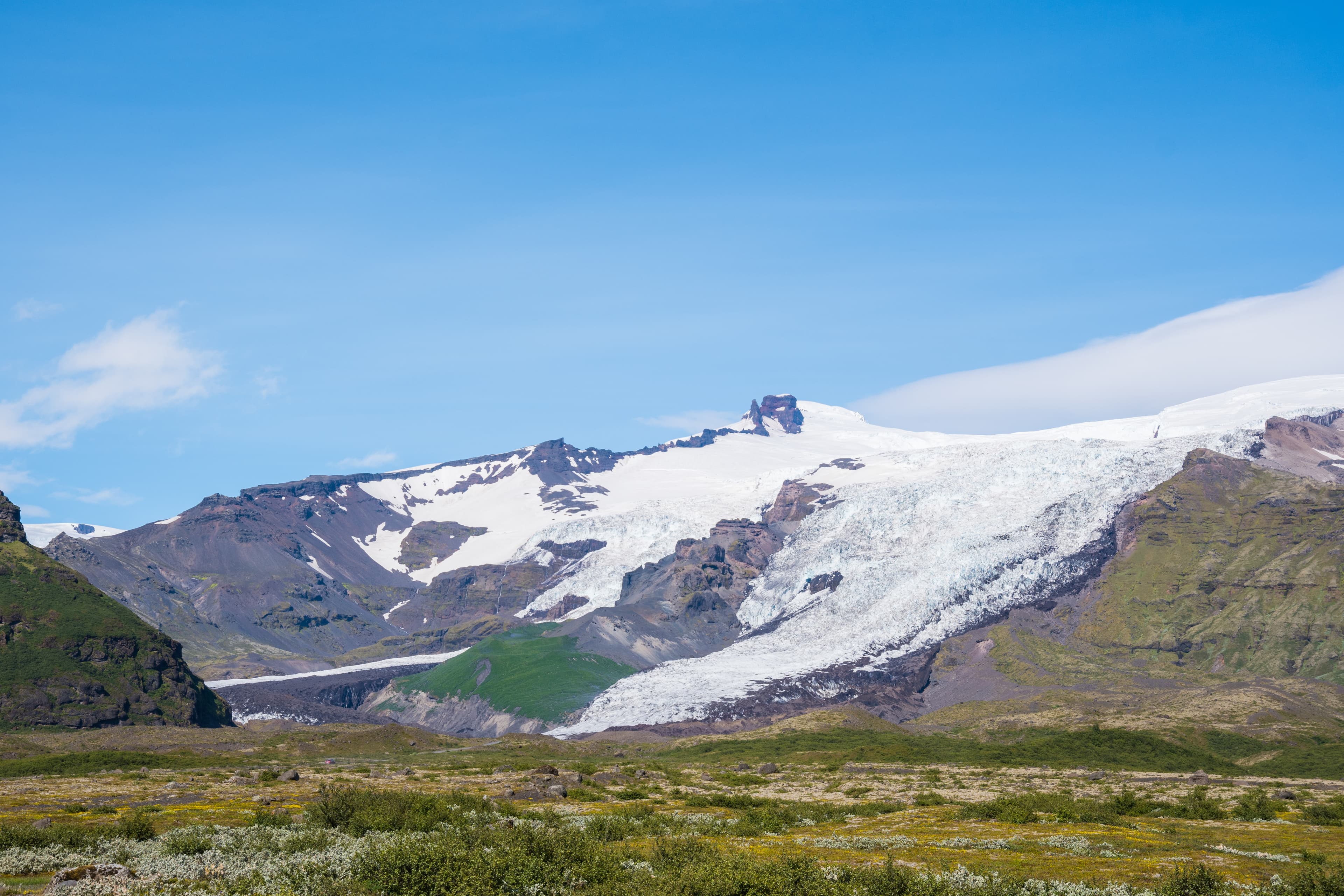 Falljokull and virkisjokull glaciers in Vatnajokull National park on a sunny summer day Falljokull and virkisjokull glaciers in Vatnajokull National park