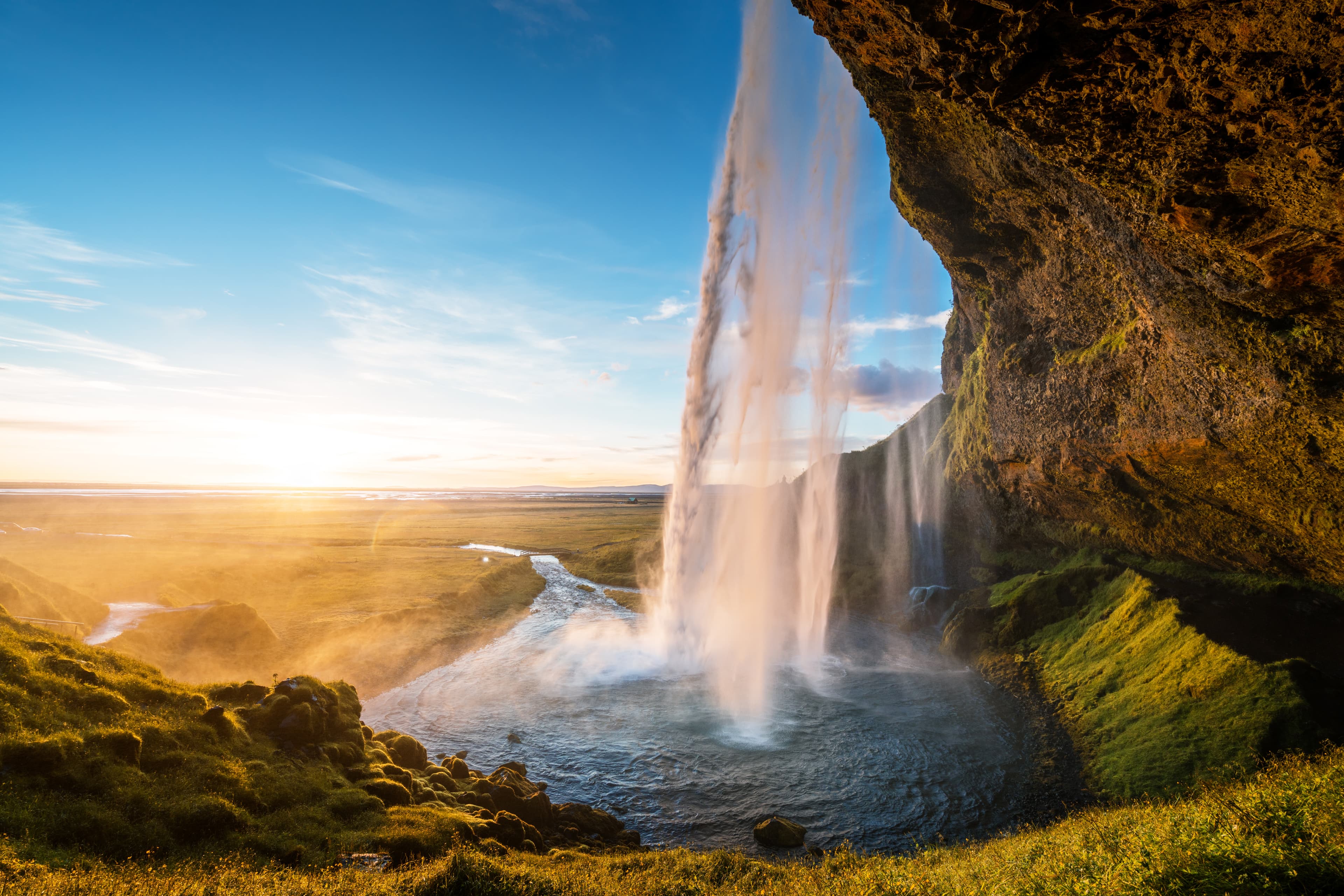 Seljalandfoss waterfall in sunset time, Iceland Seljalandfoss waterfall in sunset time, Iceland